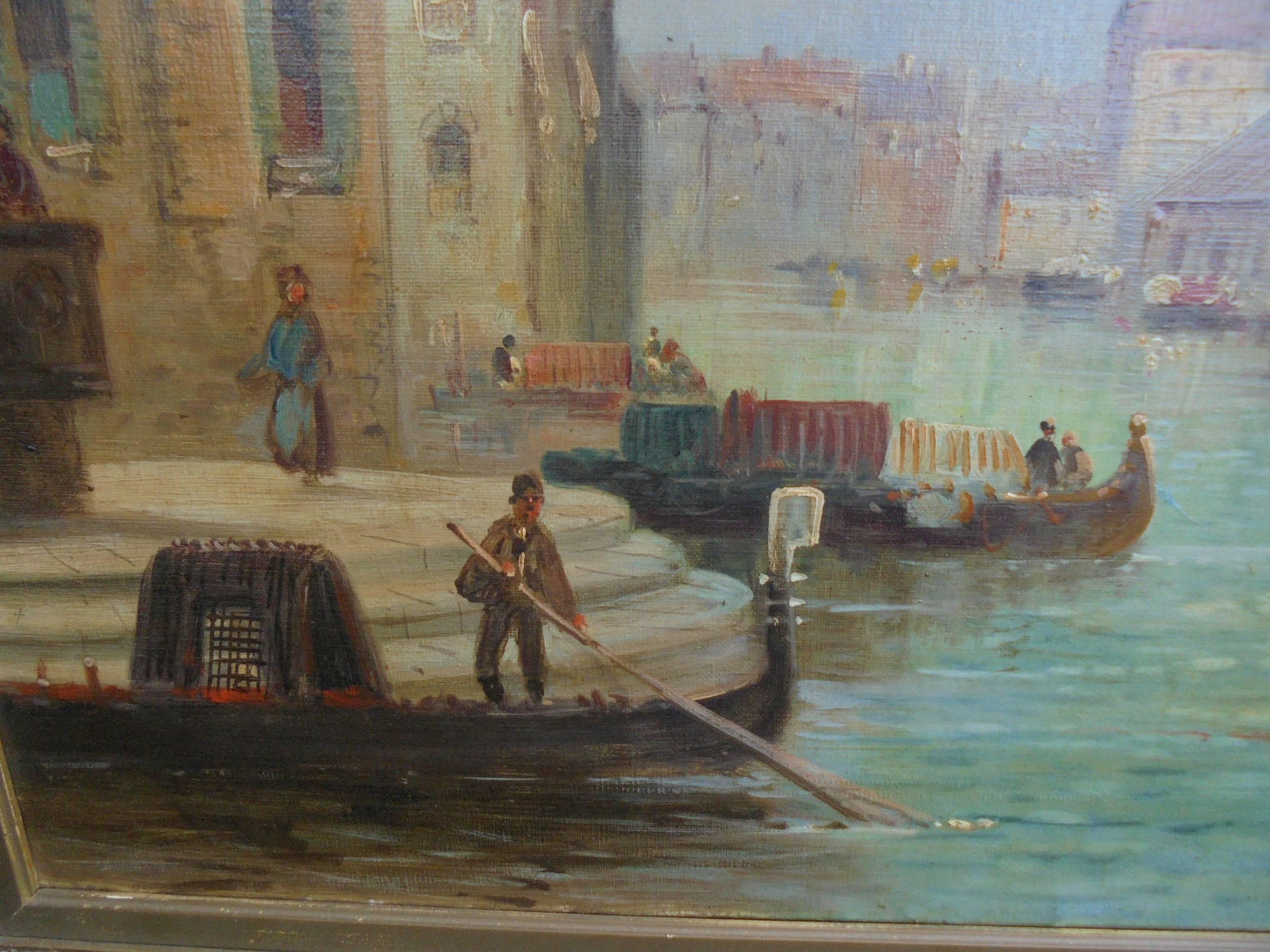 Victorian Antique Venetian Scene Oil on Canvas For Sale