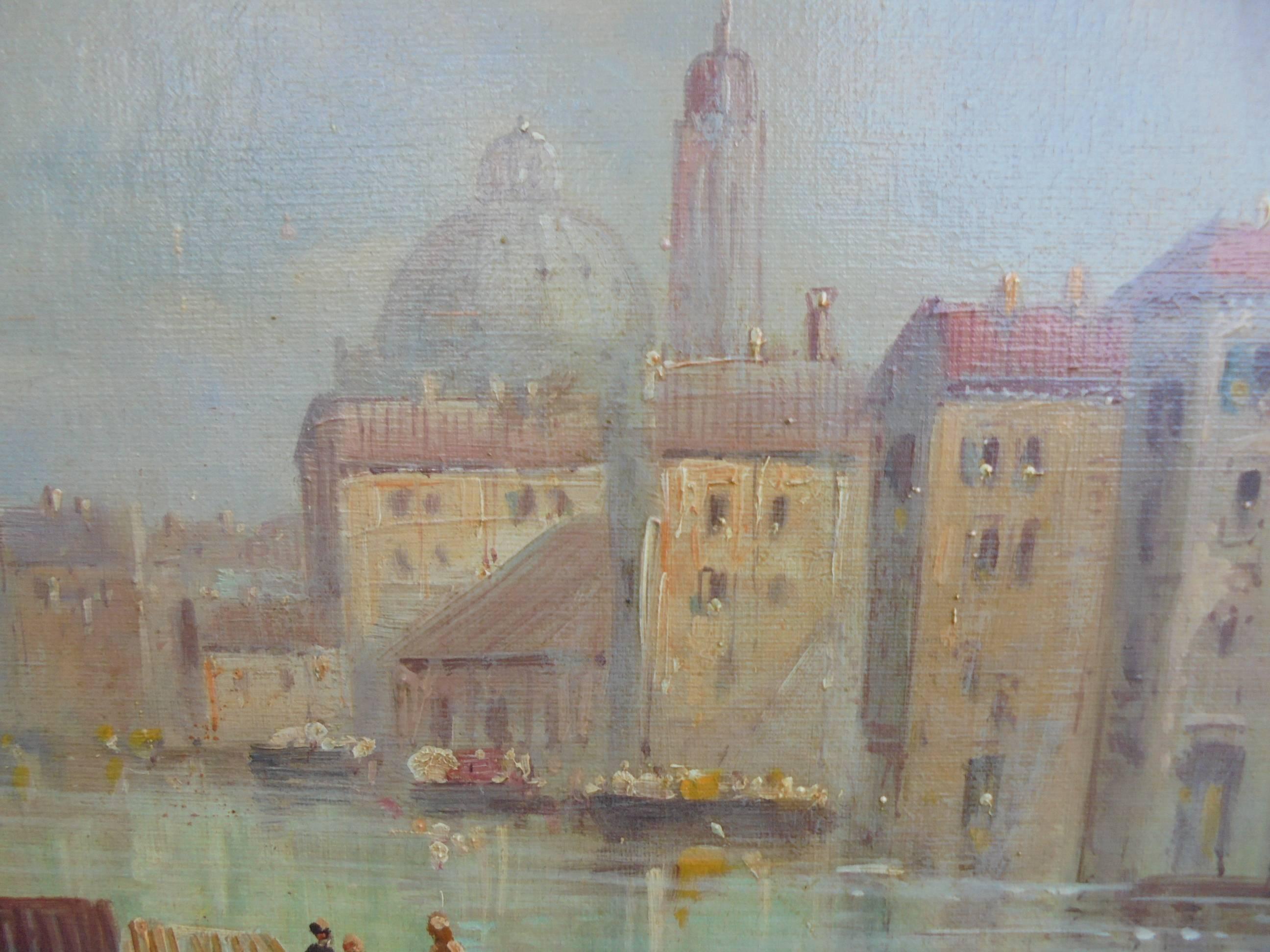 Italian Antique Venetian Scene Oil on Canvas For Sale