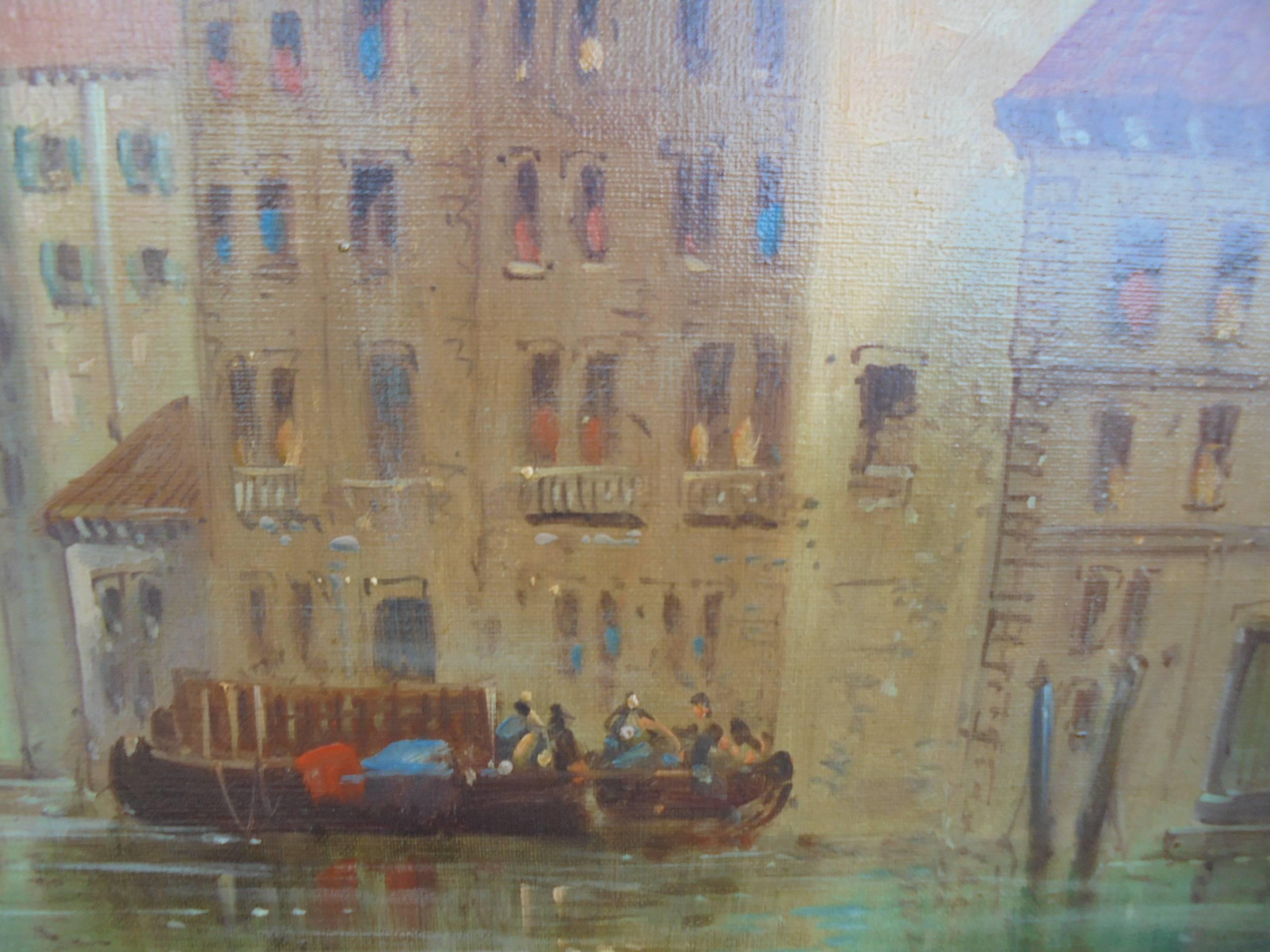 Antique Venetian Scene Oil on Canvas In Good Condition For Sale In Wakefield, GB