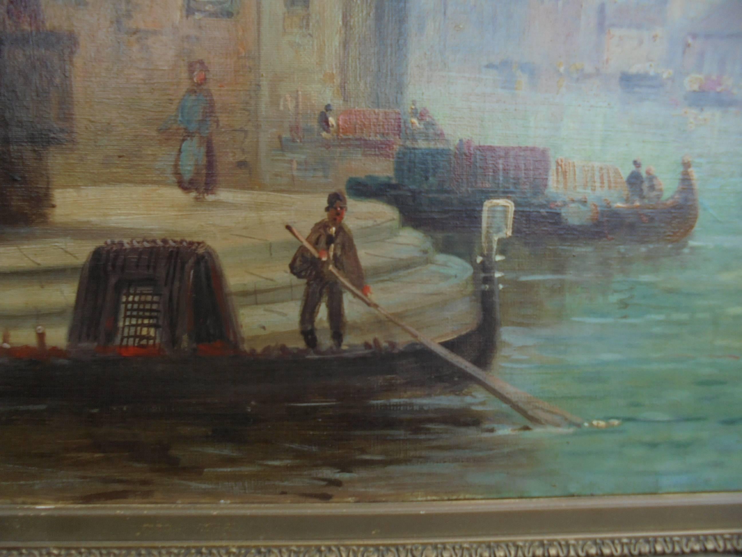 Antique Venetian Scene Oil on Canvas For Sale 1