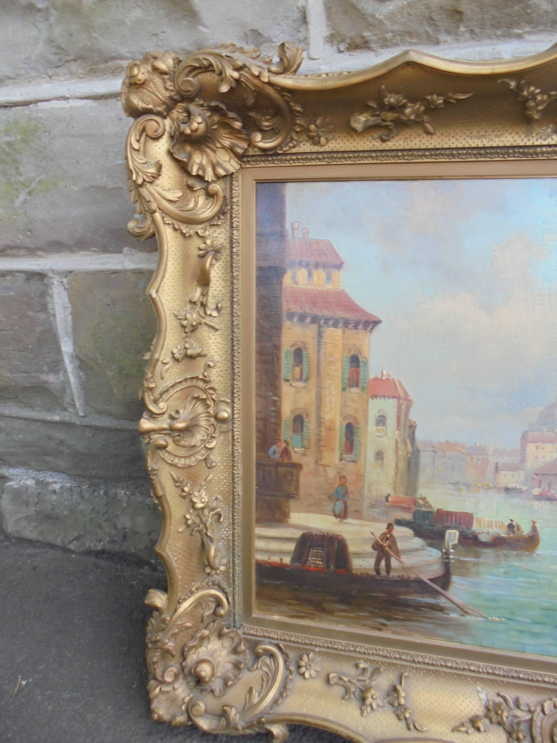 Antique Venetian Scene Oil on Canvas For Sale 3