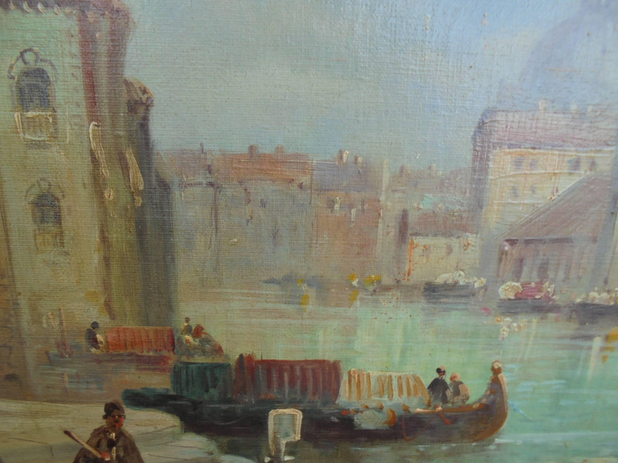 Antique Venetian Scene Oil on Canvas For Sale 4