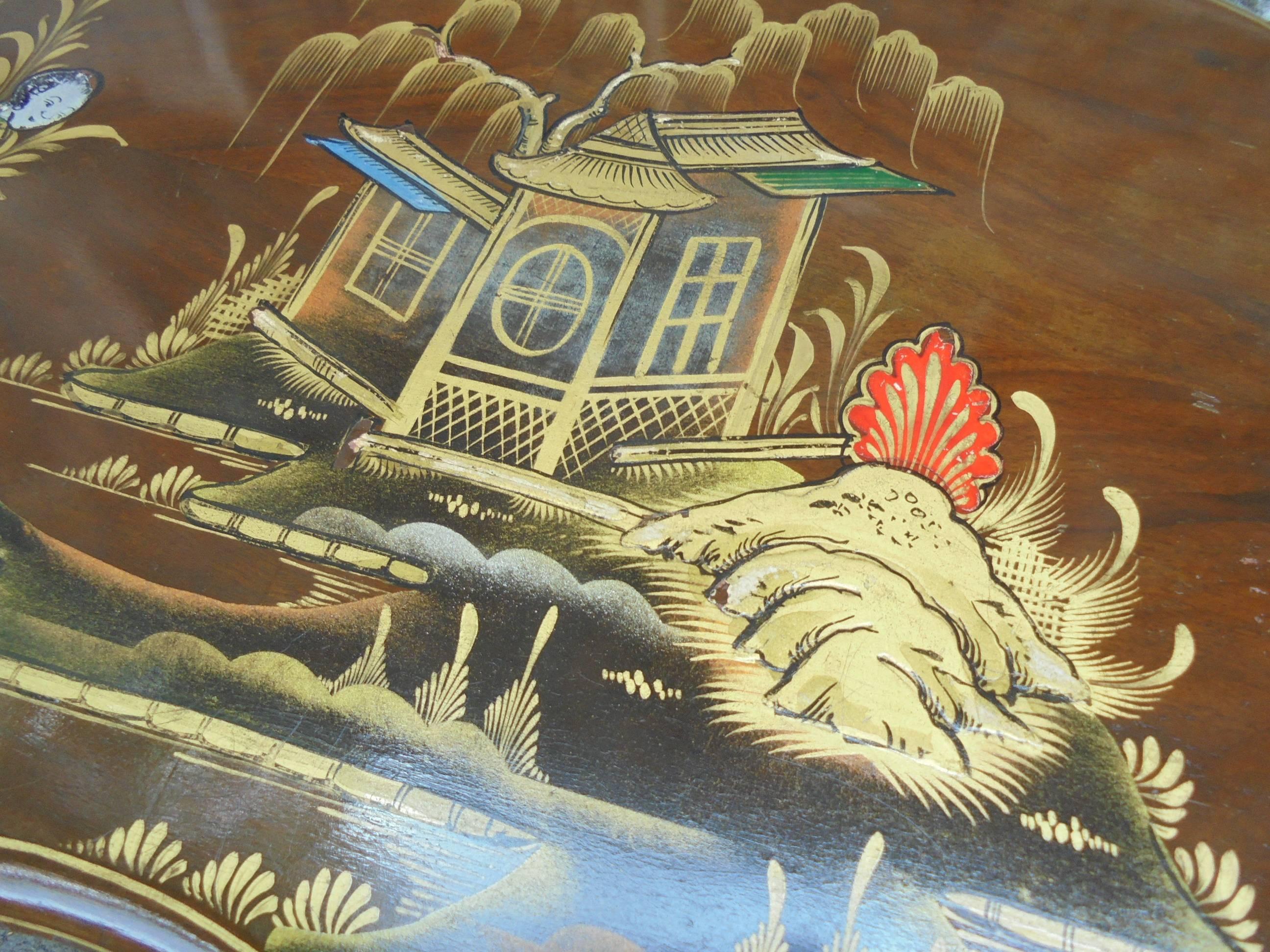 Great Britain (UK) Antique Walnut and Chinoiserie Decorated Coffee Table For Sale
