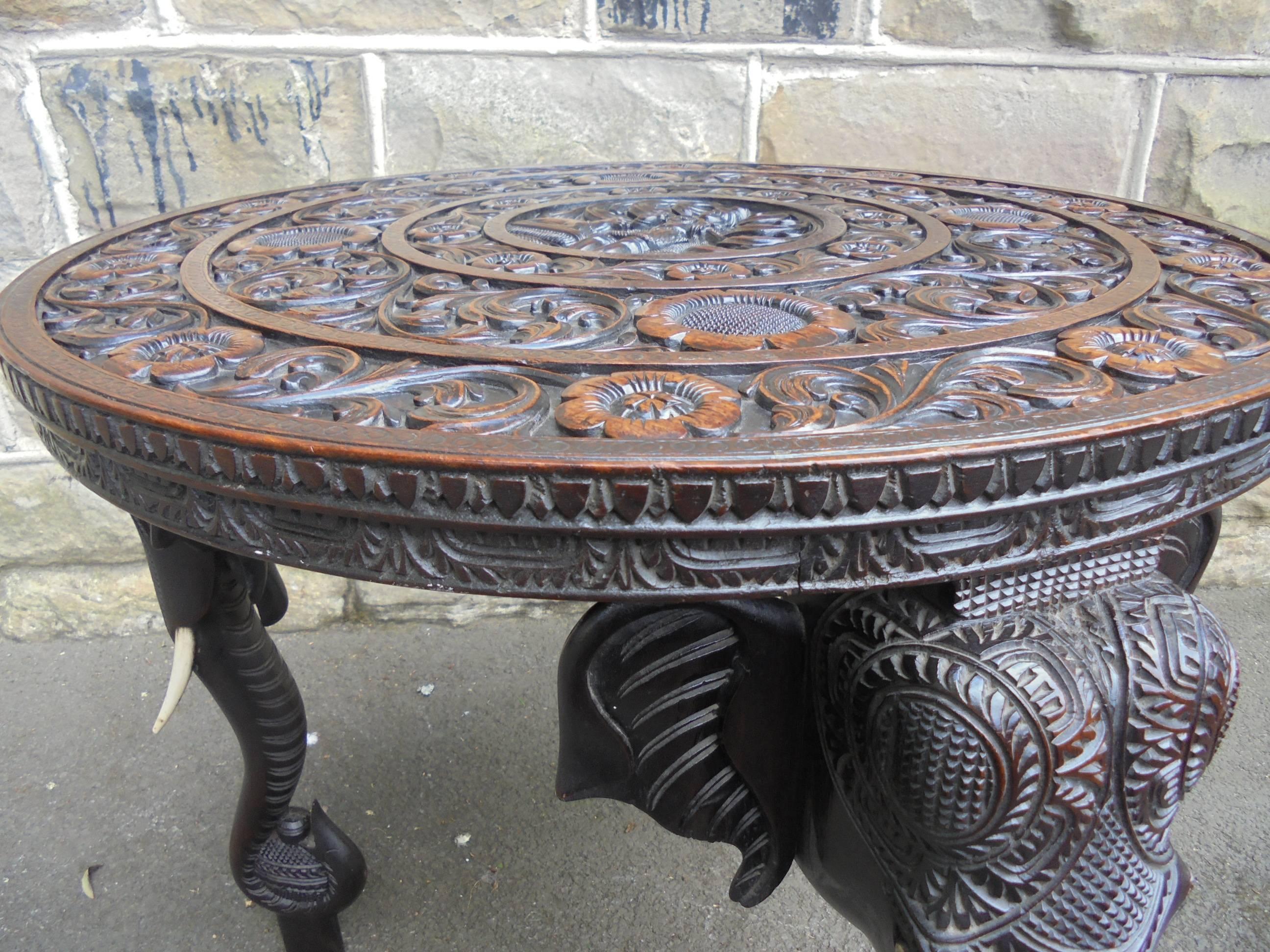 20th Century Antique Carved Anglo-Indian Teak Elephant Table For Sale