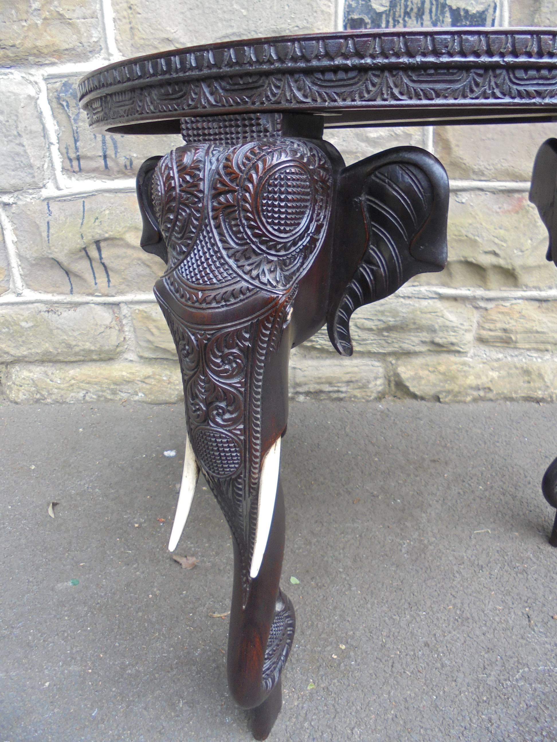 Antique Carved Anglo-Indian Teak Elephant Table For Sale 1