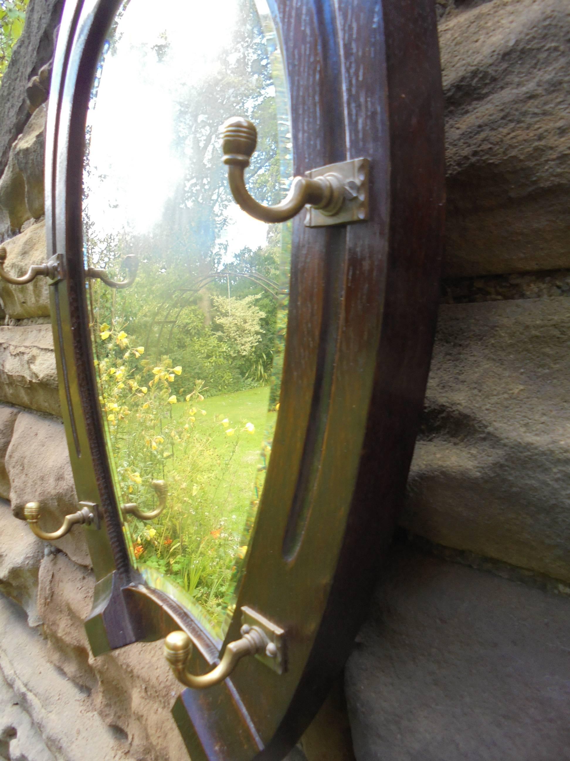 Edwardian Antique Oak Horse Shoe Shaped Wall Mirror For Sale