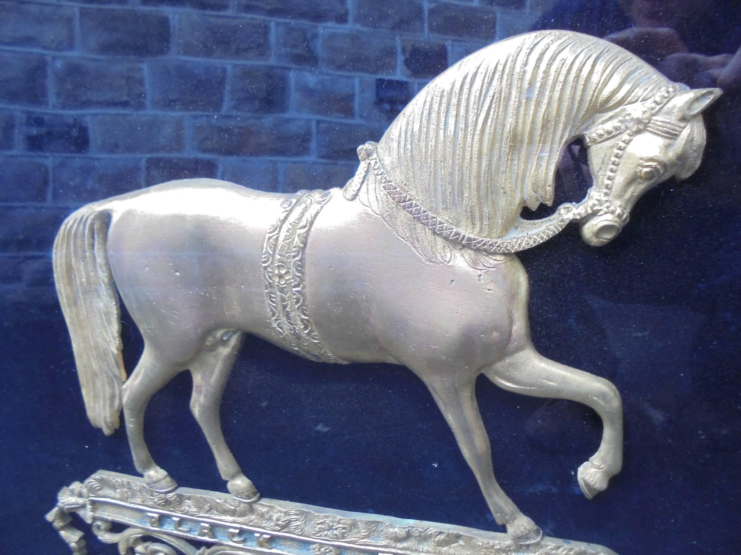 Unusual Cased Gilt Bronze Plaque of Black Eagle Circus Horse In Good Condition For Sale In Wakefield, GB