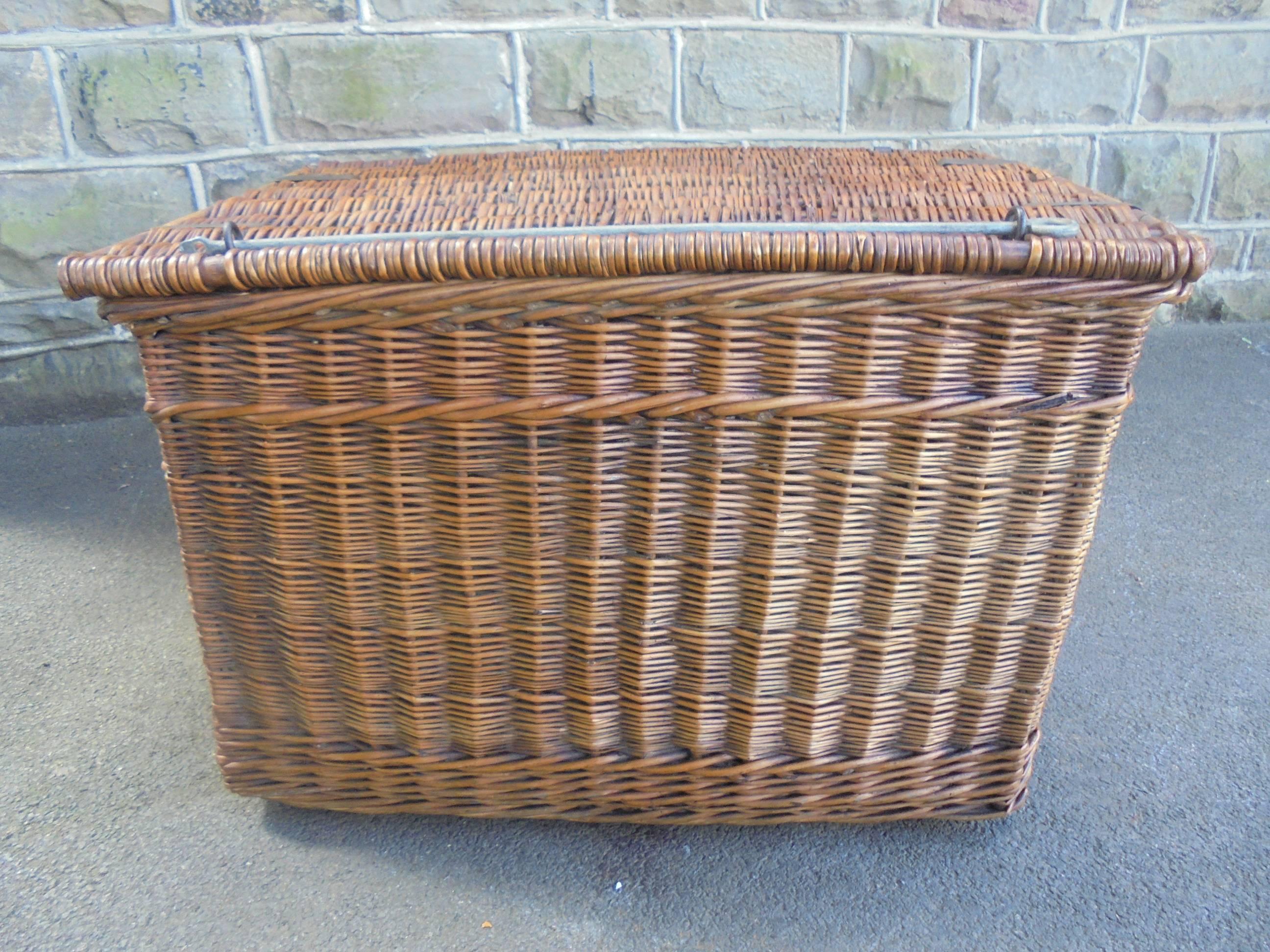 Edwardian Good Large Antique Wicker Lidded Basket For Sale