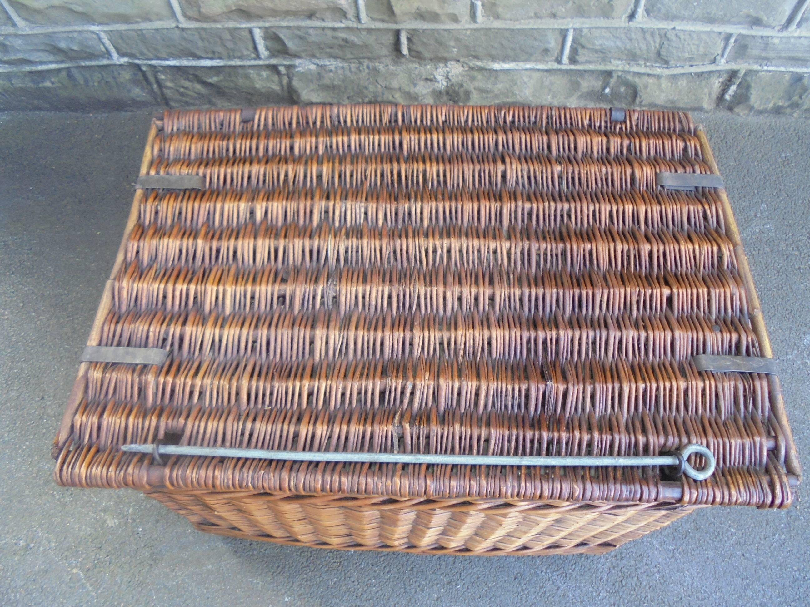 Good Large Antique Wicker Lidded Basket For Sale 1