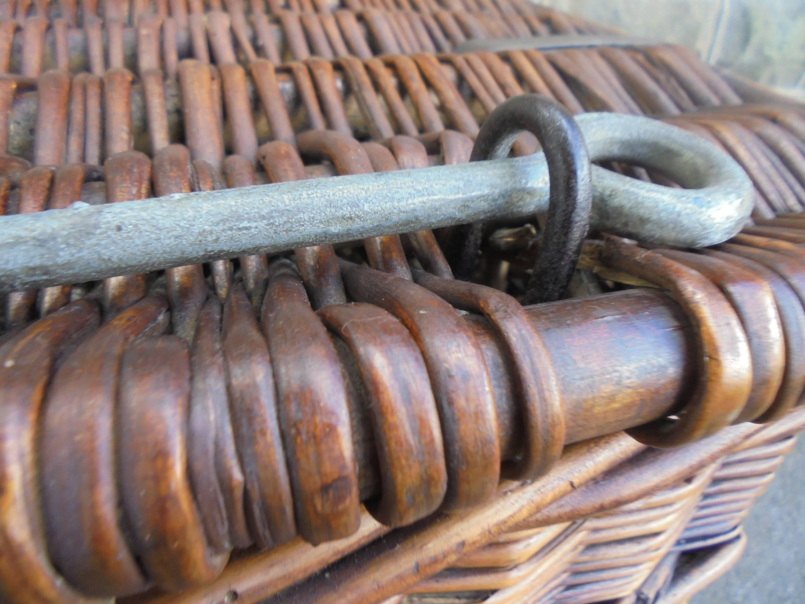 Good Large Antique Wicker Lidded Basket For Sale 2