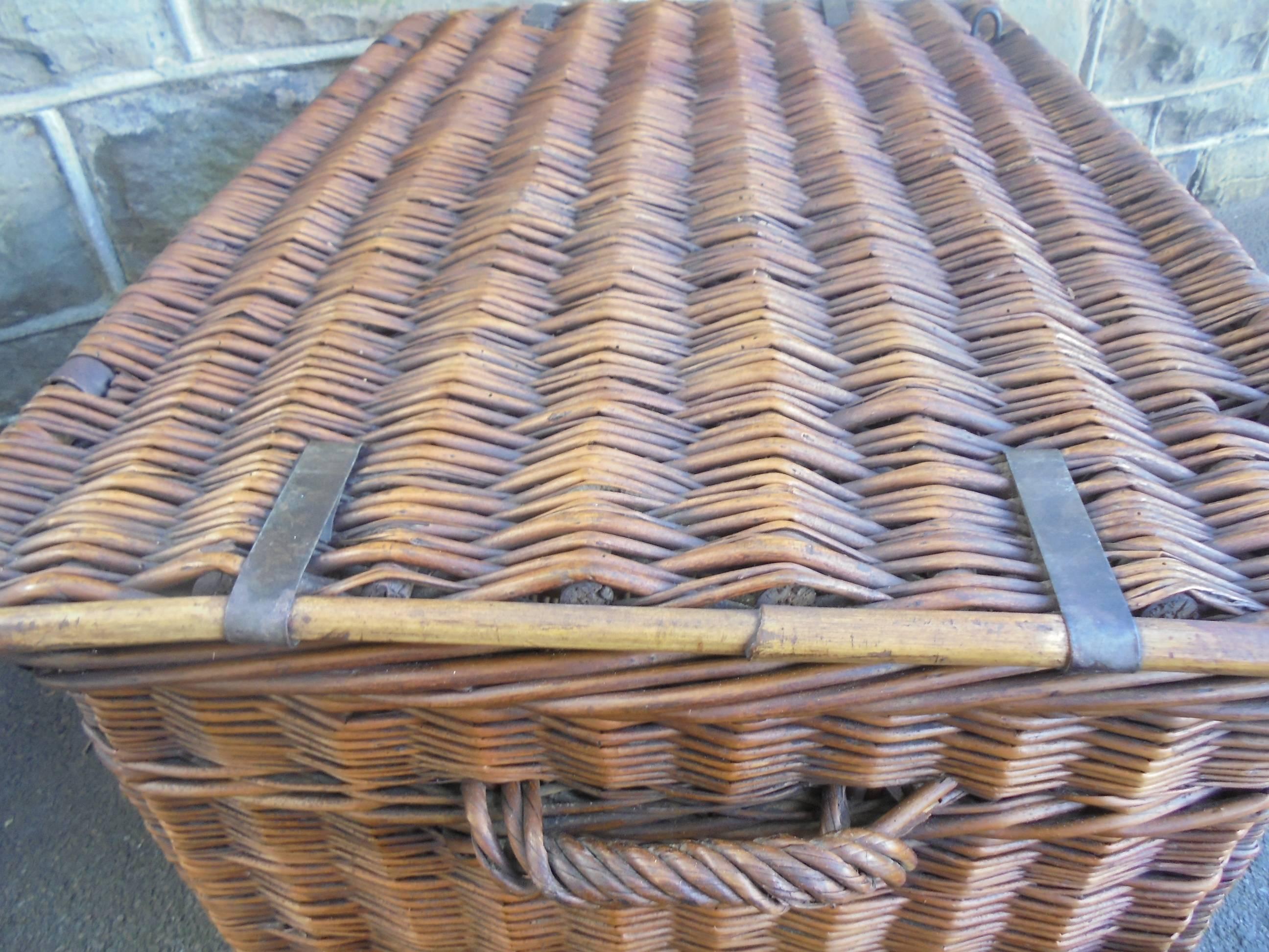Good Large Antique Wicker Lidded Basket For Sale 4