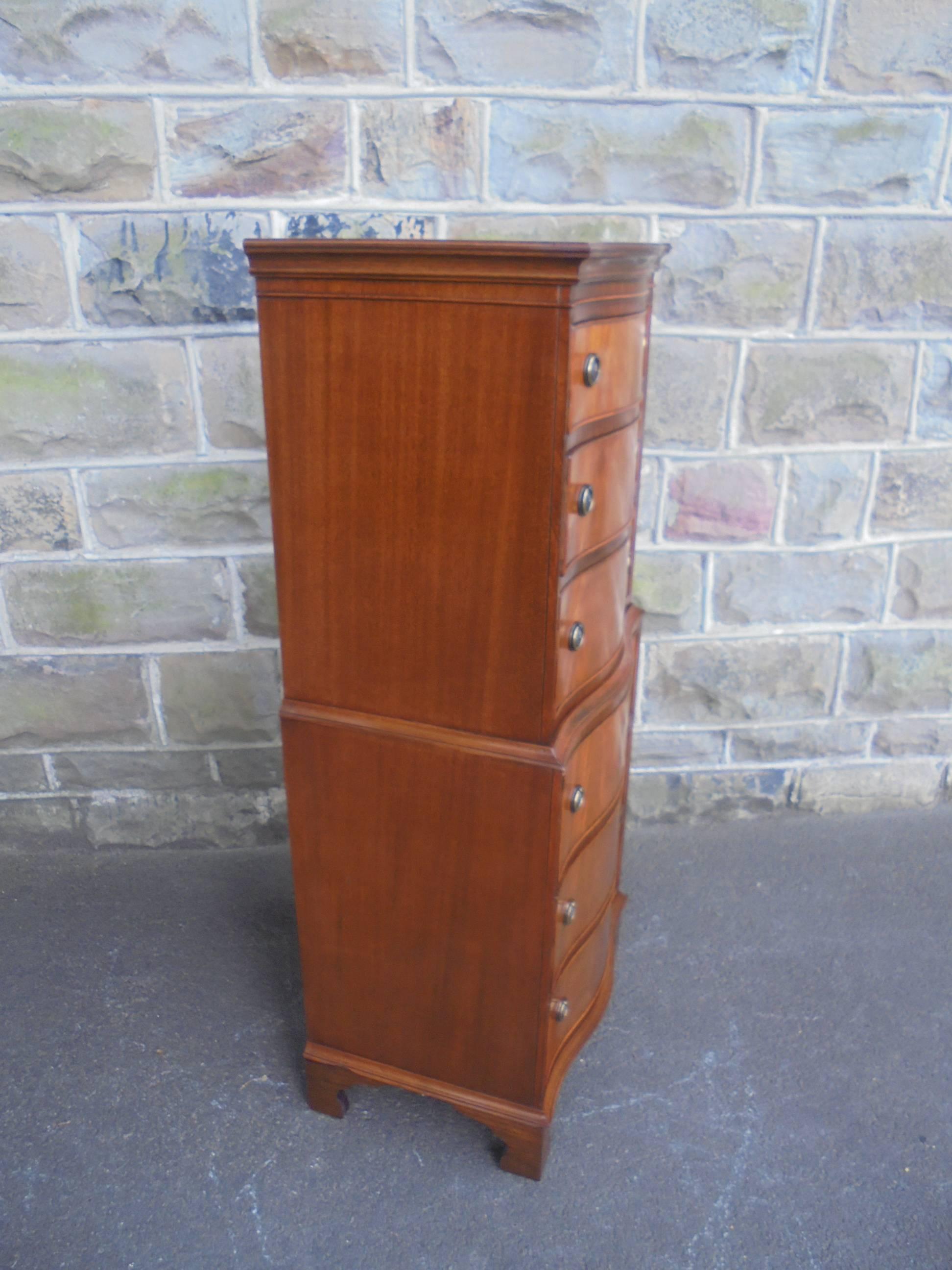 Victorian Antique Serpentine Mahogany Tallboy Chest Drawers For Sale