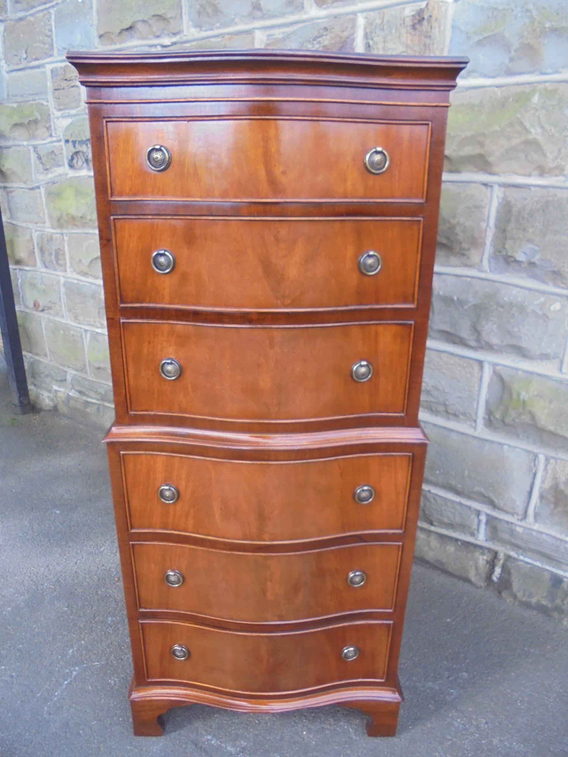 20th Century Antique Serpentine Mahogany Tallboy Chest Drawers For Sale