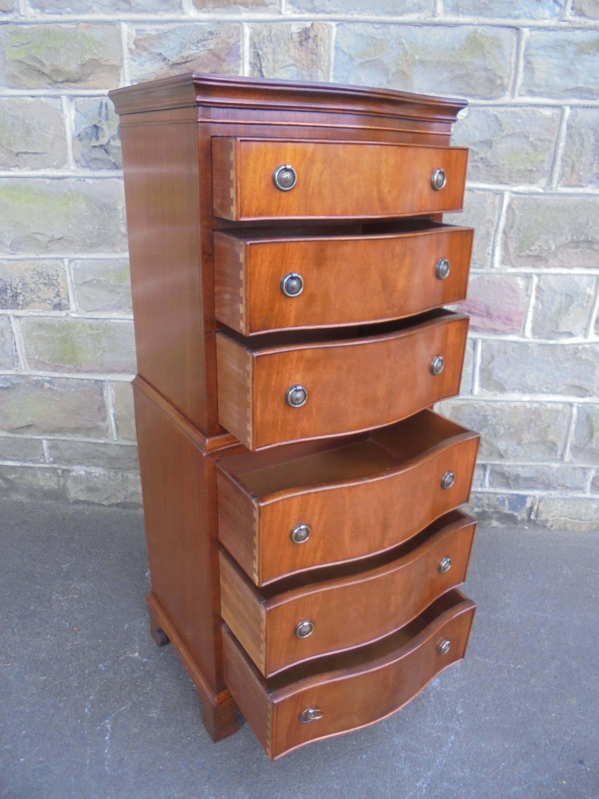 Antique Serpentine Mahogany Tallboy Chest Drawers For Sale 2