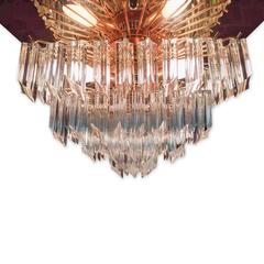 Mid-20th Century Murano Glass Prism and Gold Plafonnier Chandelier