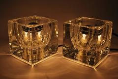 Pair of 1970s Peill and Putzler Glass Cubic Lamps