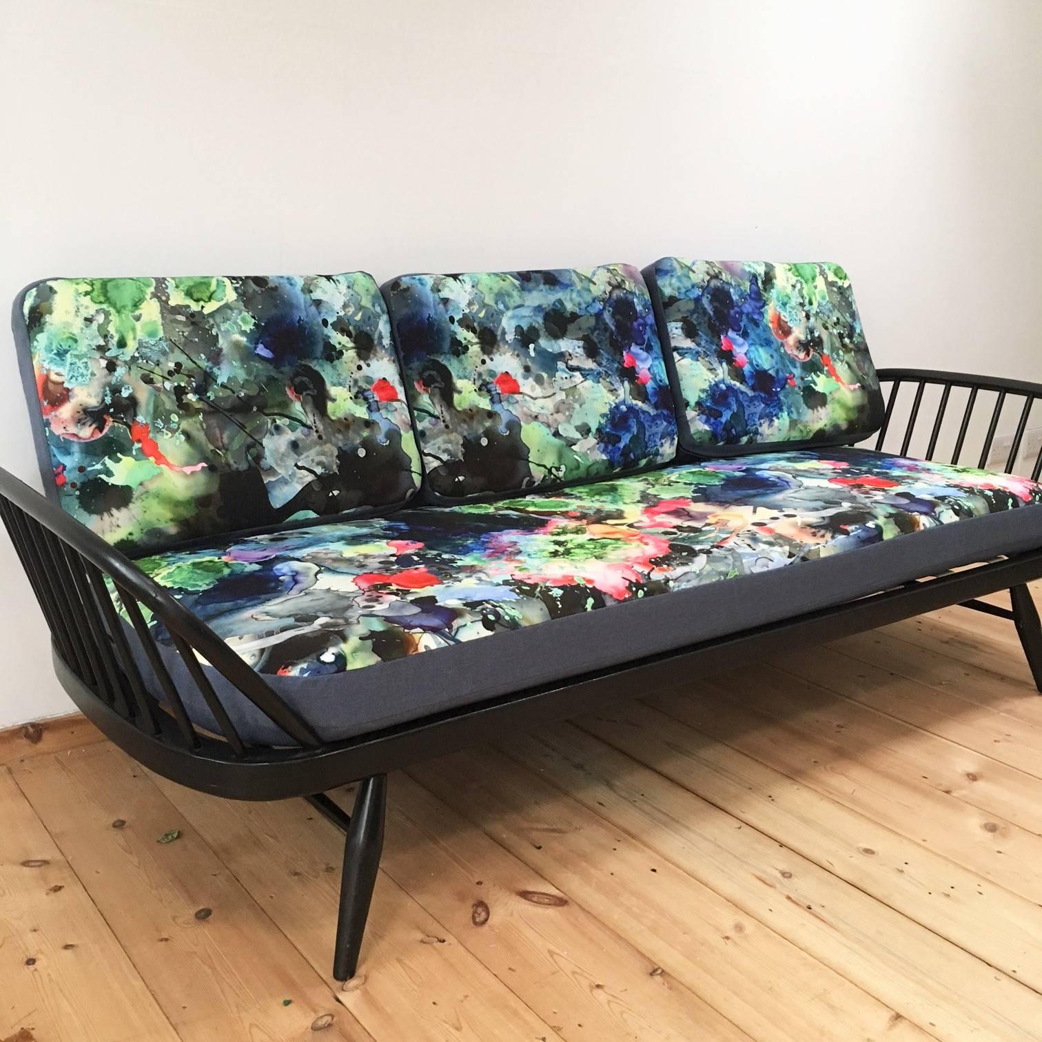 Mid-Century Modern Mid-20th Century Ercol Studio Couch with Timorous Beasties Print Upholstery For Sale