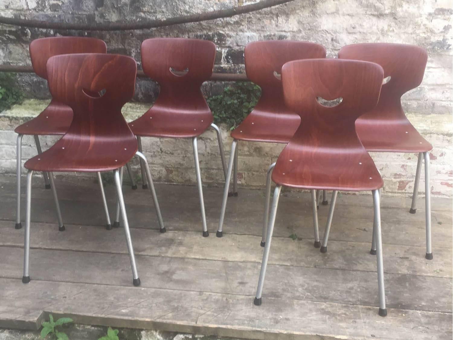 Mid-Century Modern Mid-20th Century Set of Six Galvanitas Pagwood Chairs, 1960s For Sale