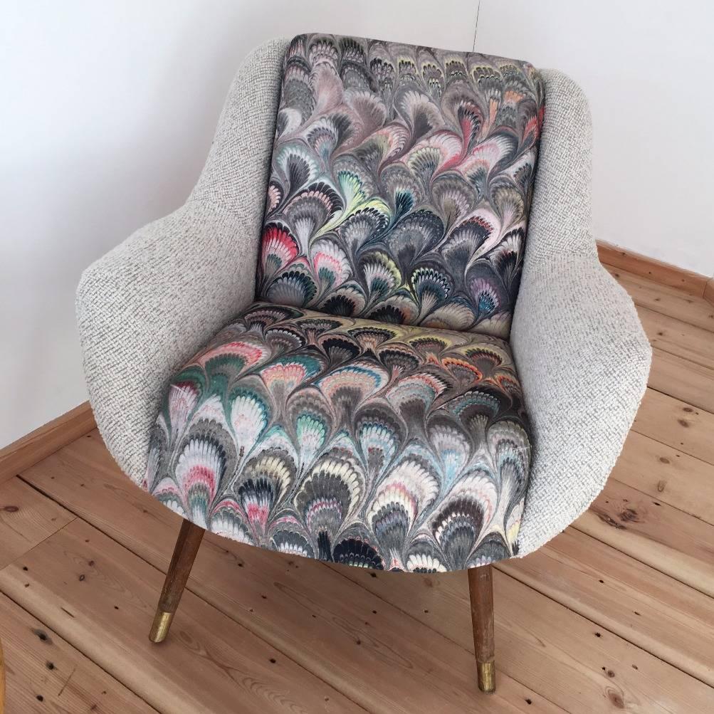 Mid-Century Modern Mid-20th Century Danish Tub Chair Refurbished with Beata Heuman Fabric For Sale