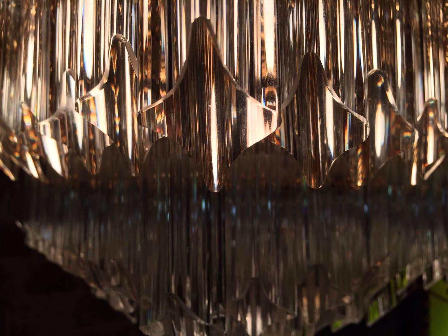 Gold Plate Mid-20th Century Murano Glass Prism and Gold Plafonnier Chandelier For Sale