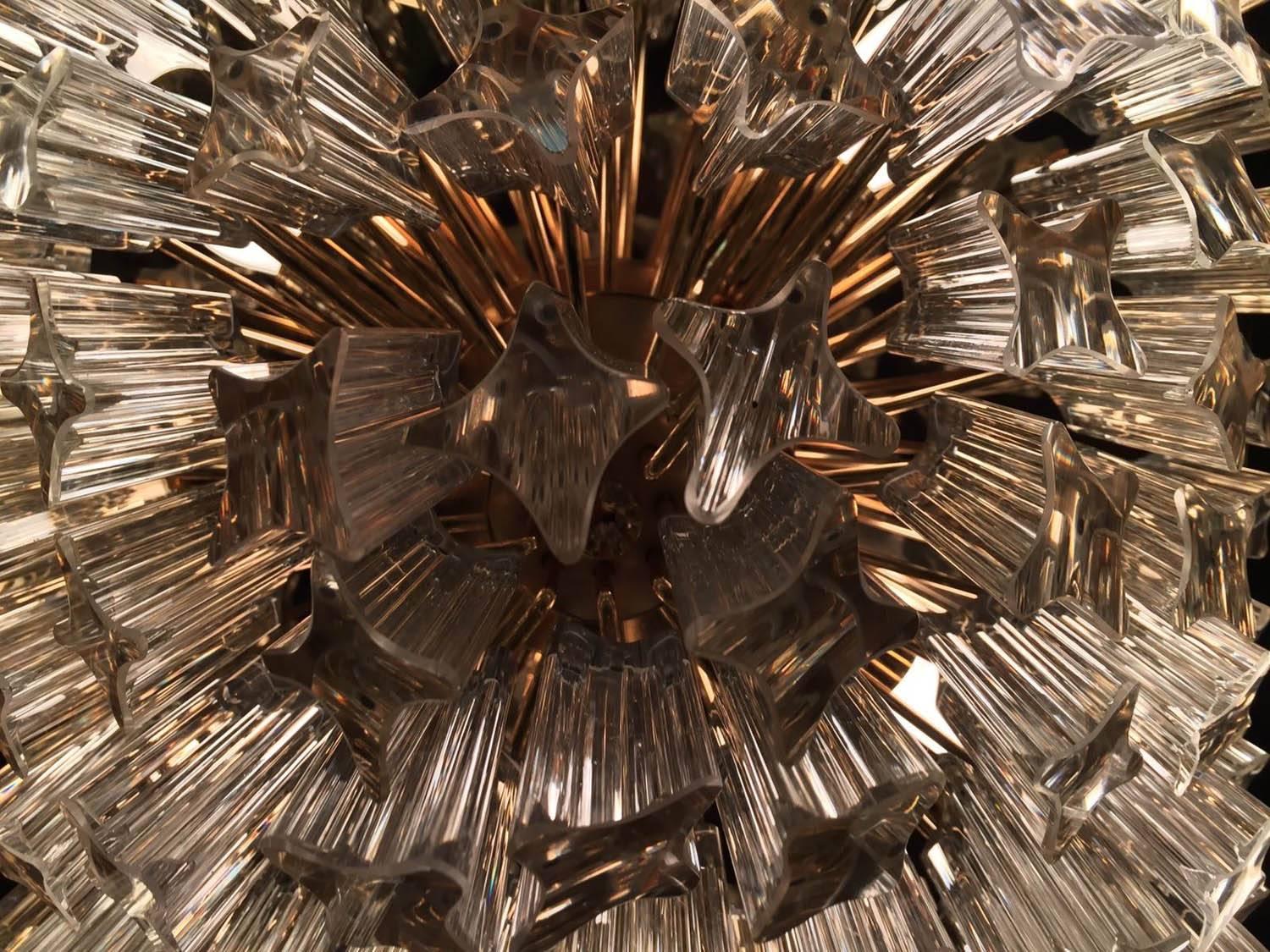Mid-20th Century Murano Glass Prism and Gold Plafonnier Chandelier For Sale 2
