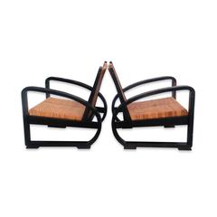 Mid-20th Century Set of Two Modernist Rattan Lounge Chairs