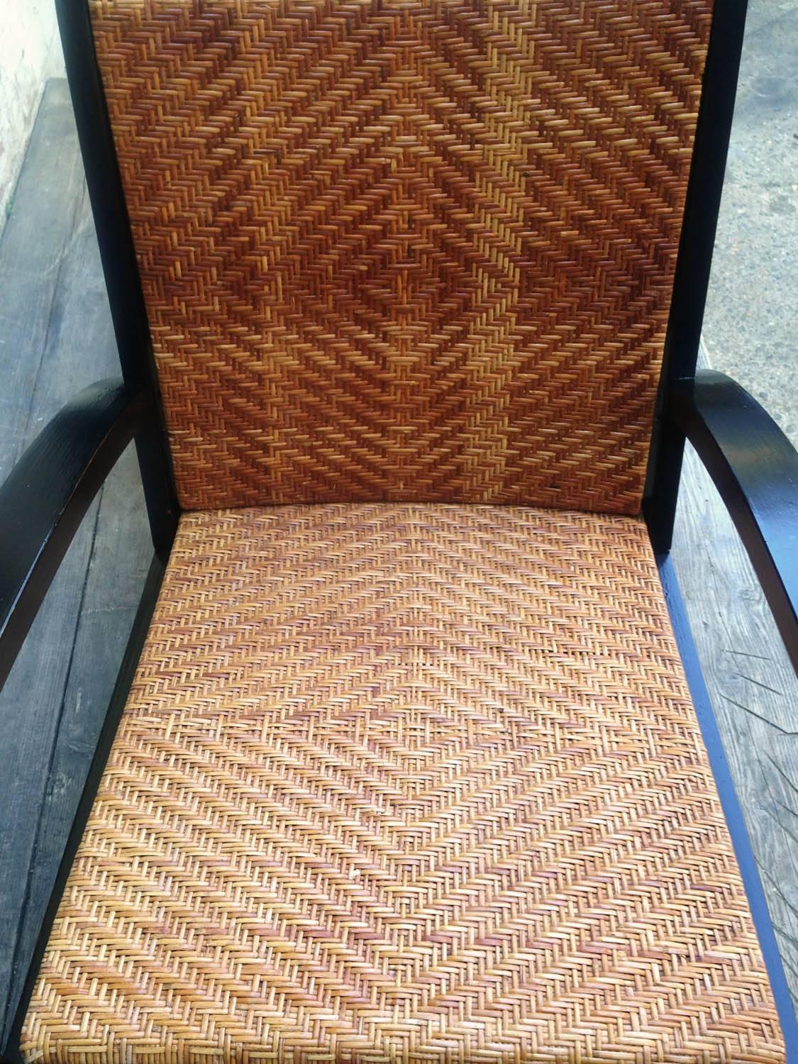 Mid-Century Modern Mid-20th Century Set of Two Modernist Rattan Lounge Chairs For Sale