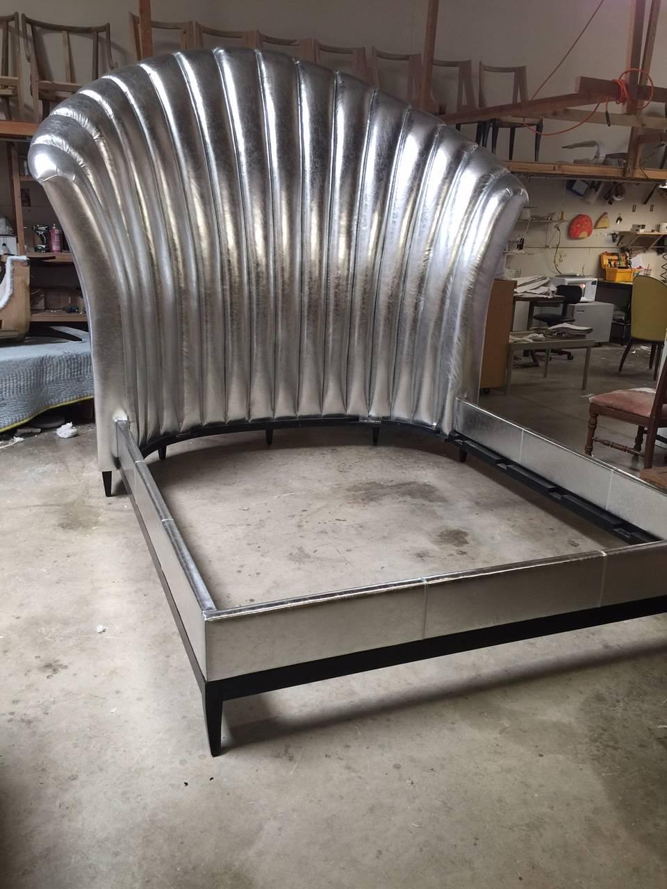 Modern Silver Italian Leather Bed For Sale