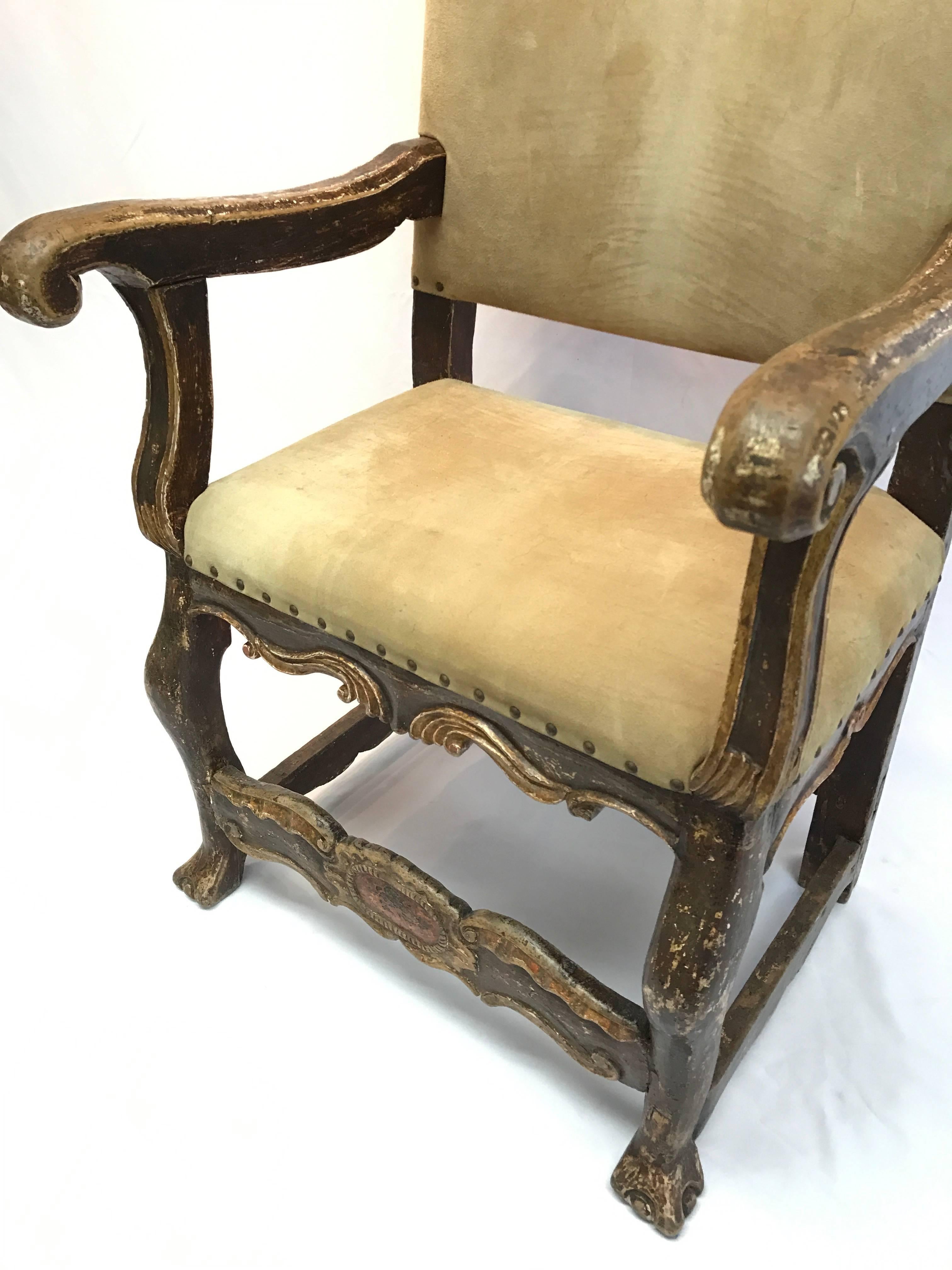 Spanish Colonial 18th Century Peruvian Gold Polychrome Chair For Sale