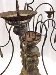 Antique Portuguese Candelabra with Polychrome Finish and Rusted Iron Details