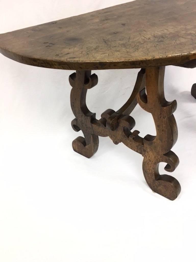 17th Century Italian Antique Walnut Demilune Console For Sale