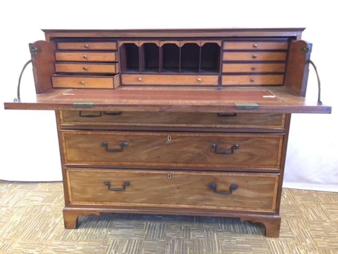 Leather Pair of Georgian Inlaid Mahogany Chests, with Secretary For Sale
