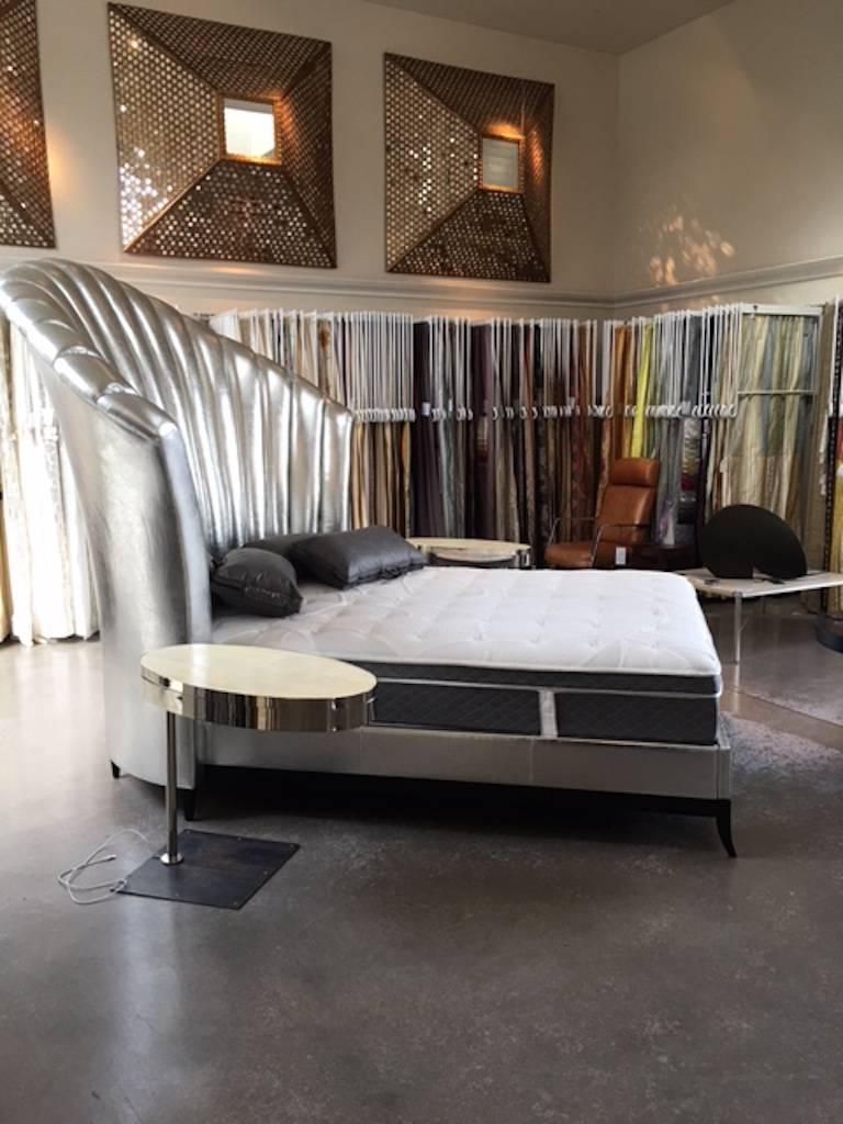 Silvered Silver Italian Leather Bed For Sale