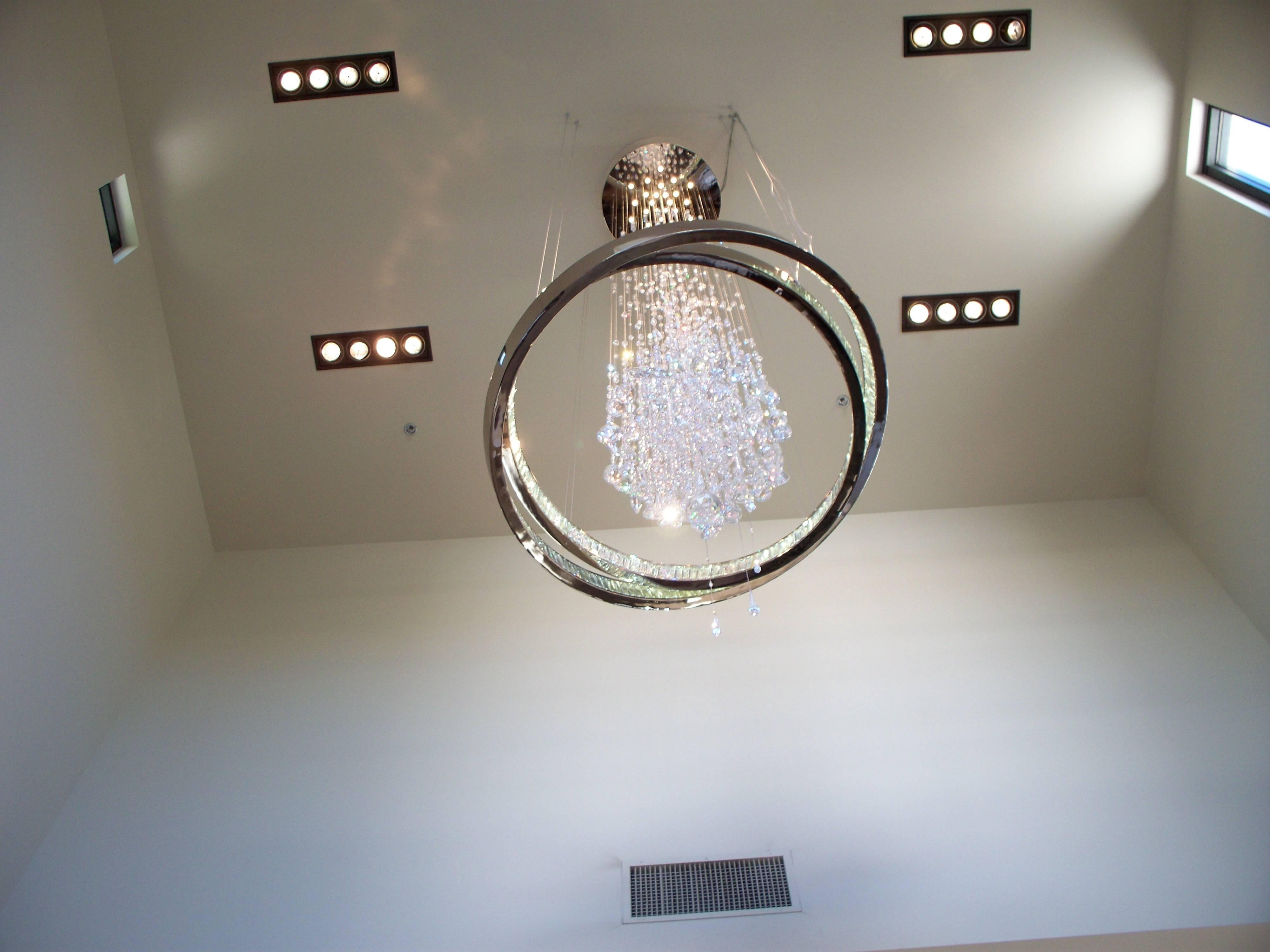 Futurist Crystal and Nickel Chandelier Custom-Made For Sale