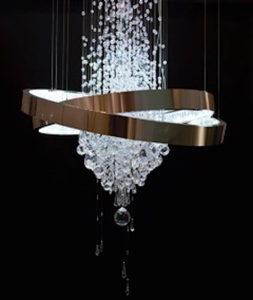 Crystal and Nickel Chandelier Custom-Made In Good Condition For Sale In Phoenix, AZ