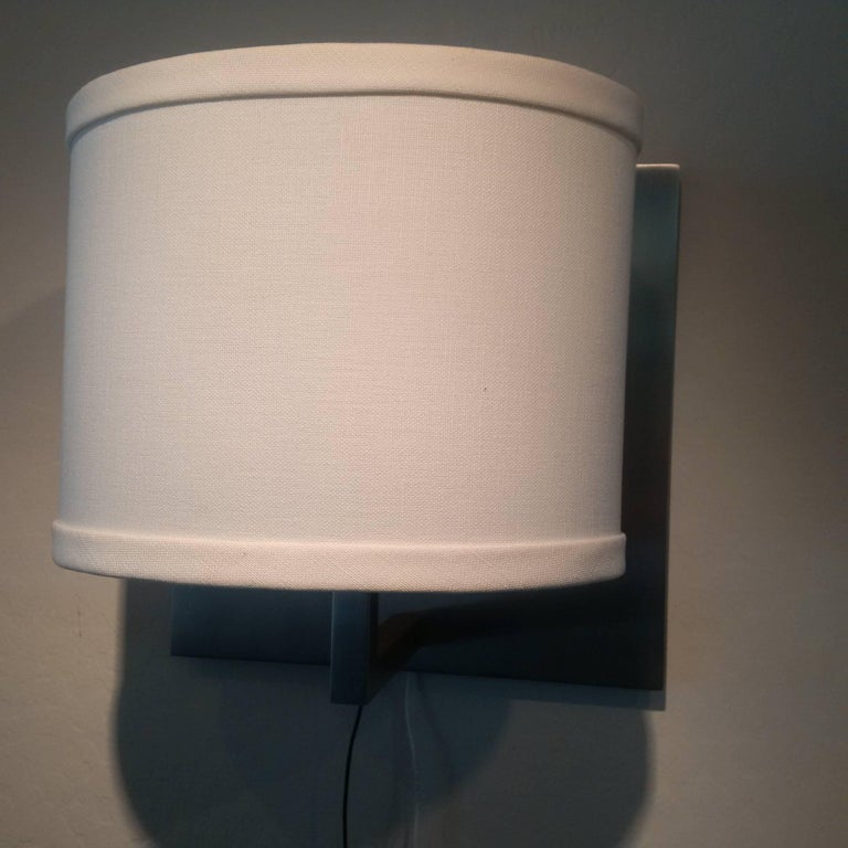 Satin Nickel Boyd Wall Sconces with Oval Linen Shades For Sale at 1stdibs