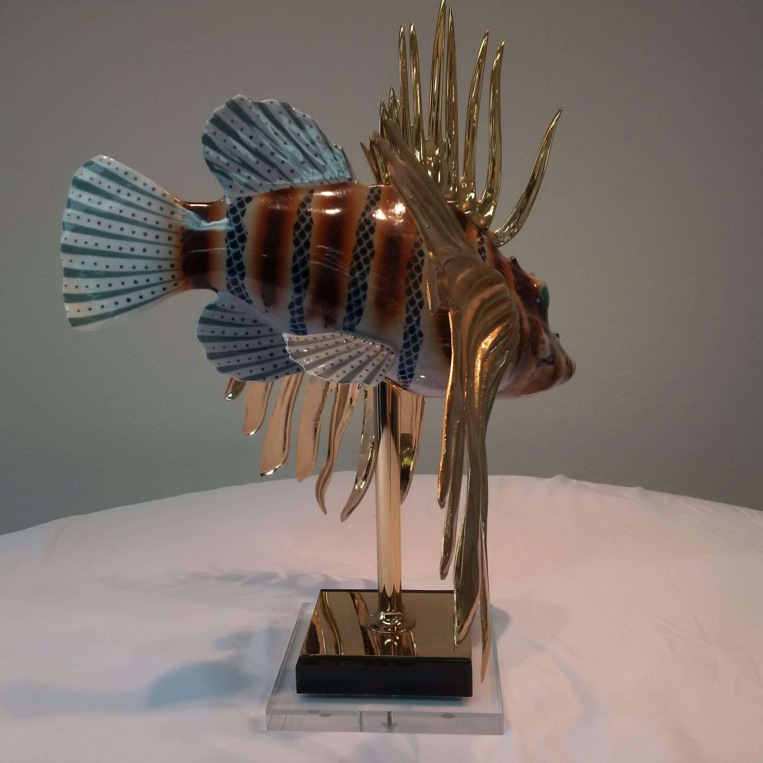 Porcelain and Gold-Plated Mangani Lion Fish In Good Condition For Sale In Phoenix, AZ