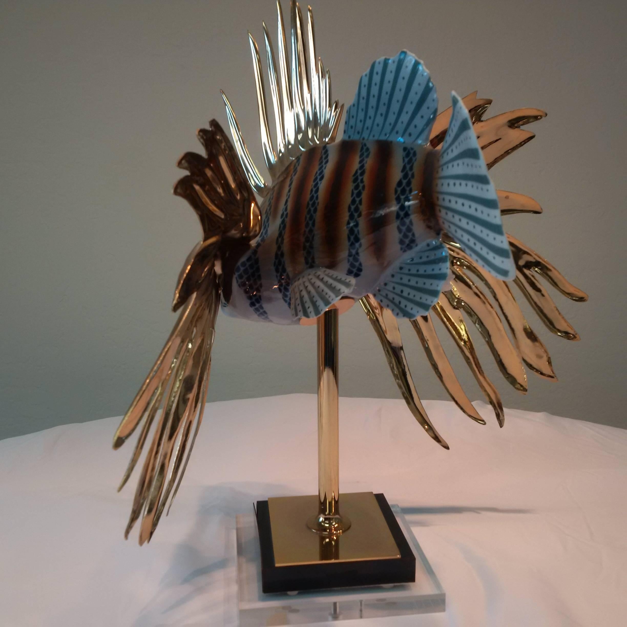 20th Century Porcelain and Gold-Plated Mangani Lion Fish For Sale
