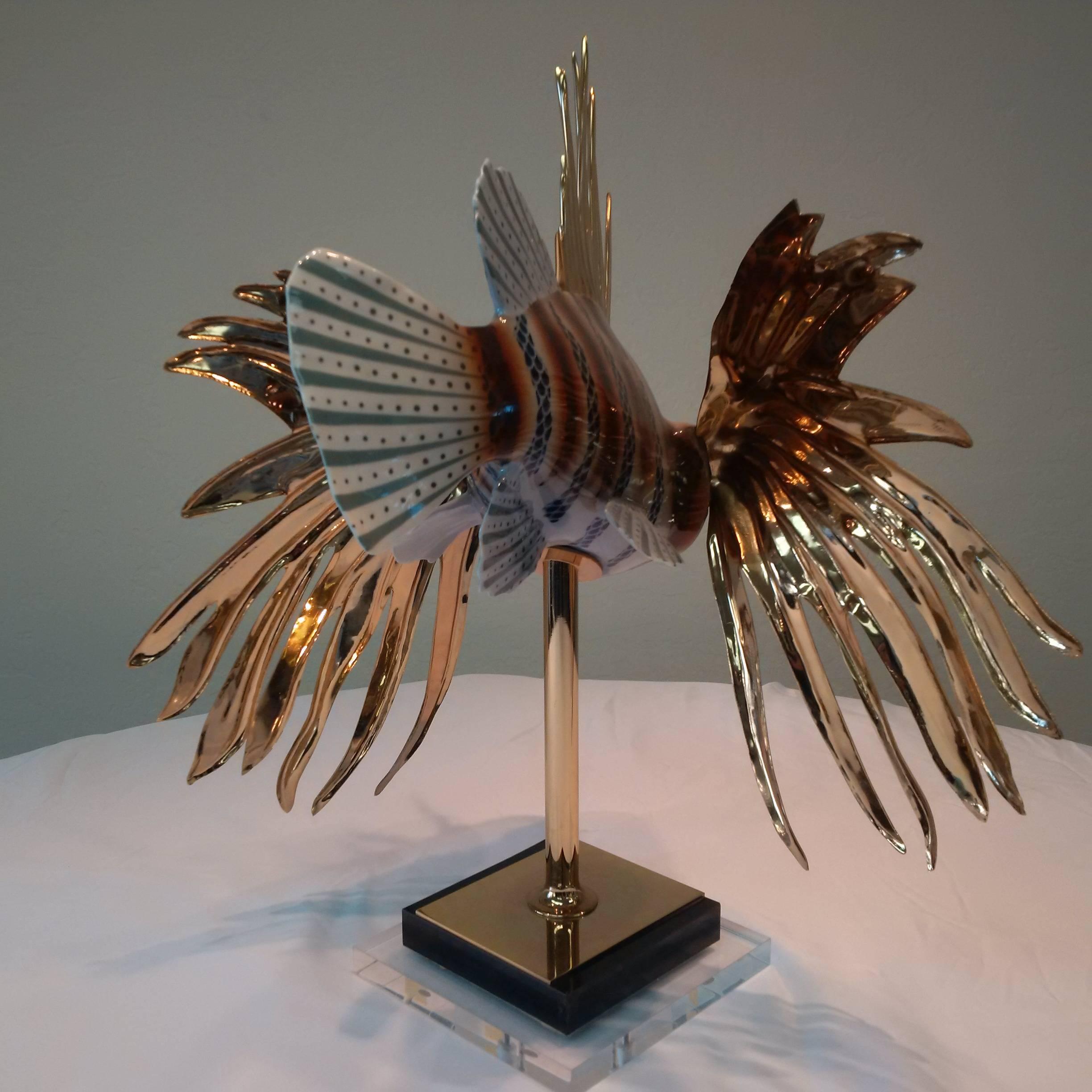 Porcelain and Gold-Plated Mangani Lion Fish For Sale 1