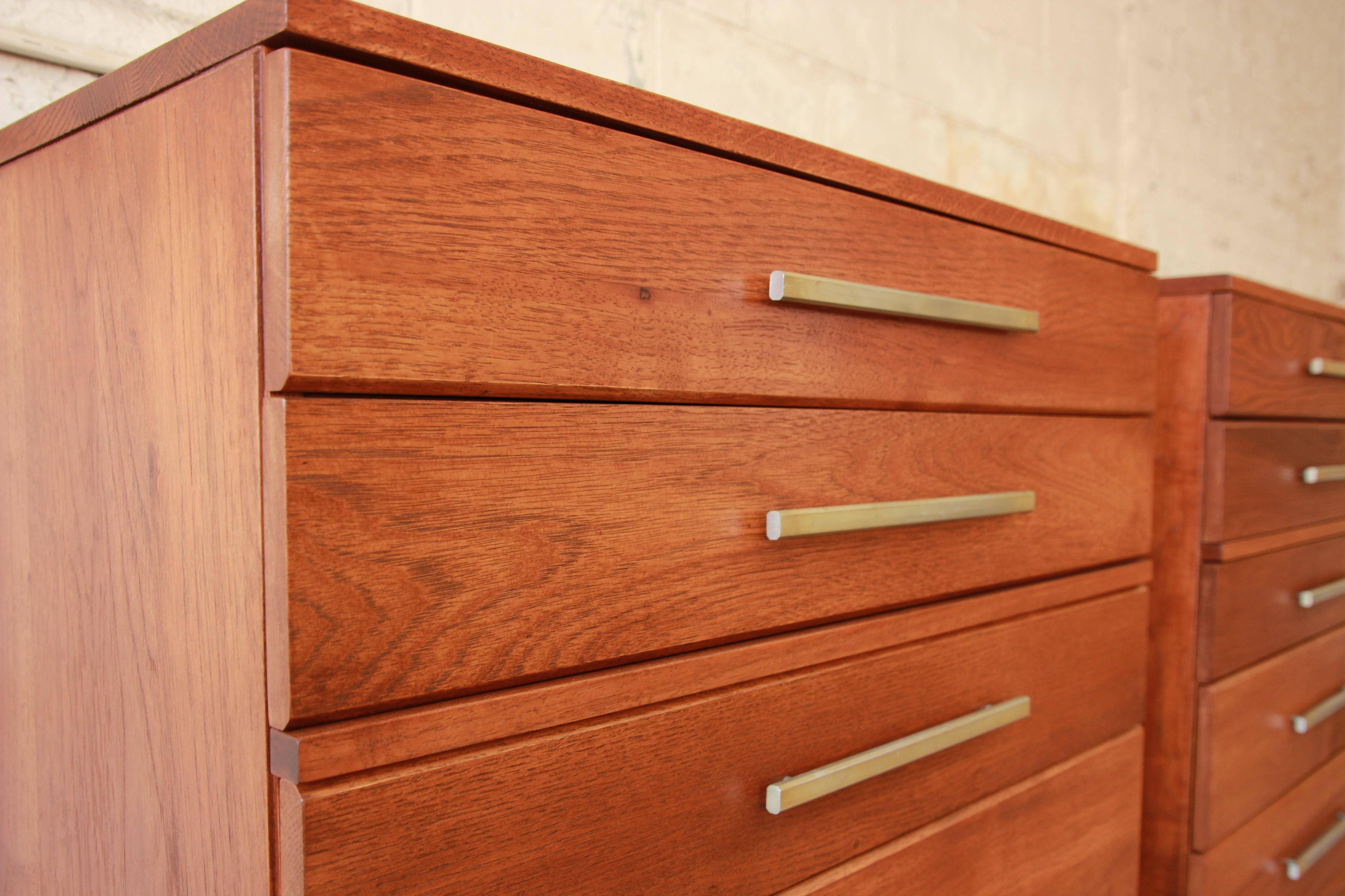 Pair of Oak Mid-Century Modern Highboy Dressers by Raymond Loewy for Mengel In Excellent Condition In South Bend, IN