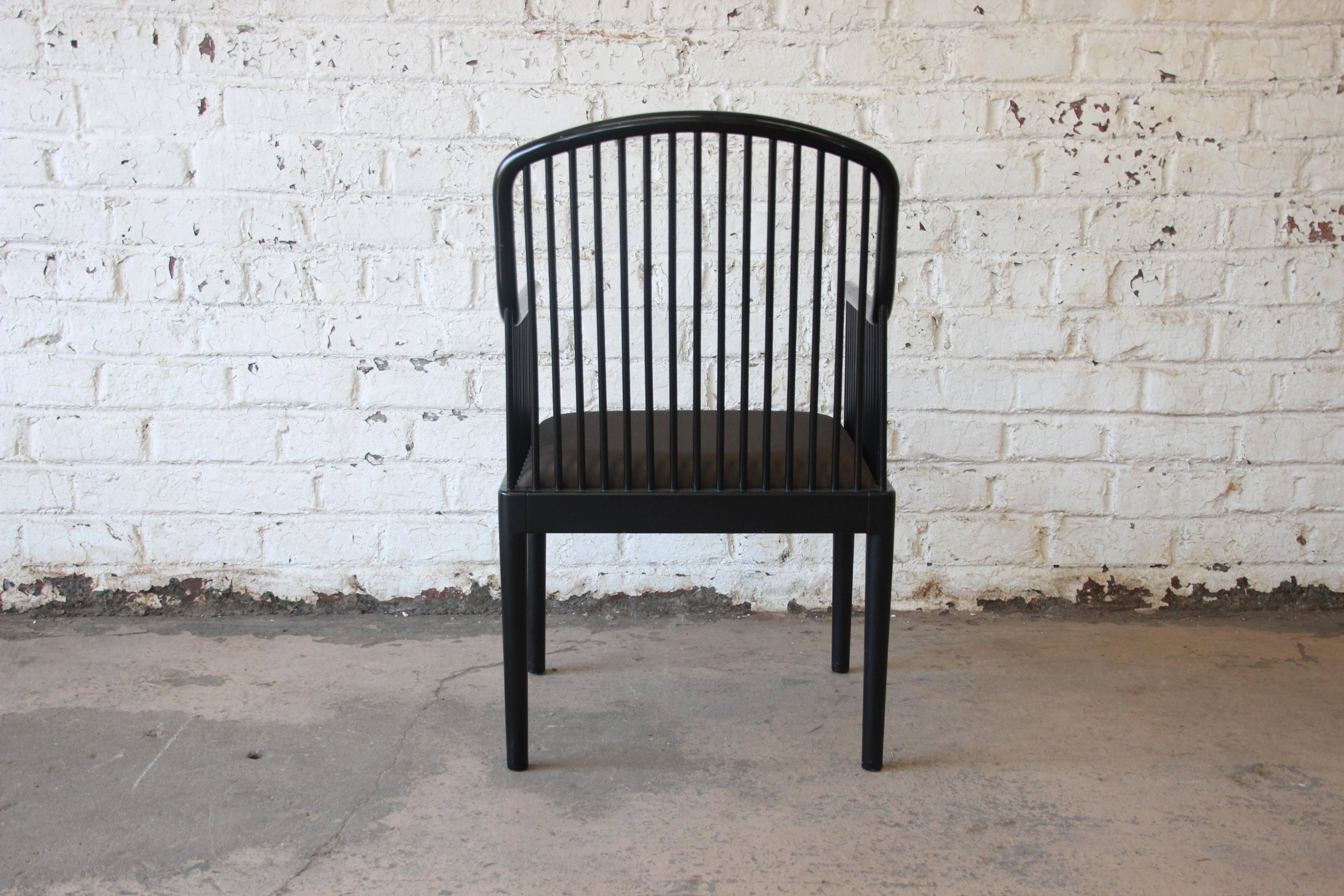 Italian Stendig Andover Black Lacquer Spindle Dining Chairs, Set of Eight