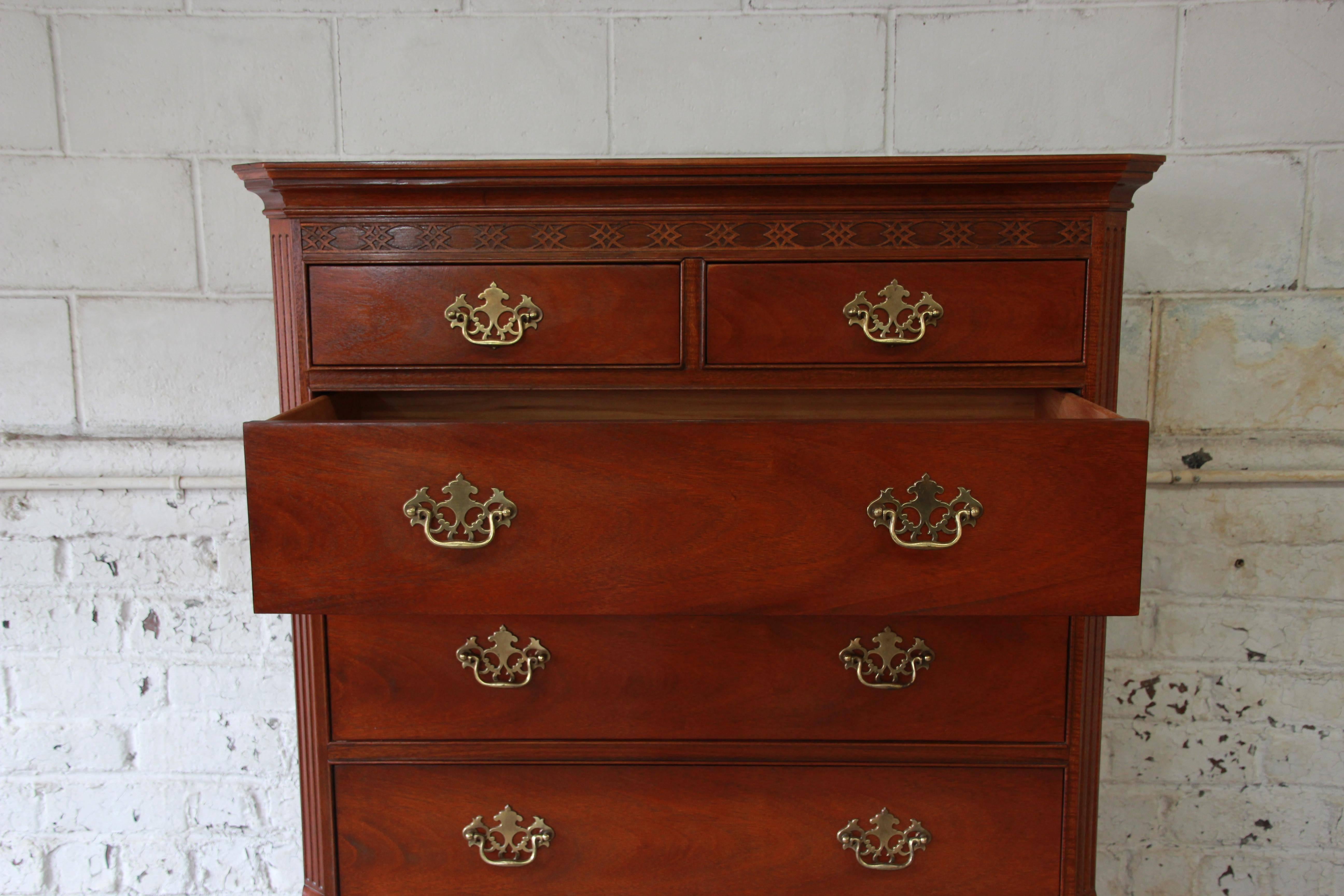 Baker Furniture Chippendale Style Mahogany Chest on Chest Dresser In Good Condition In South Bend, IN