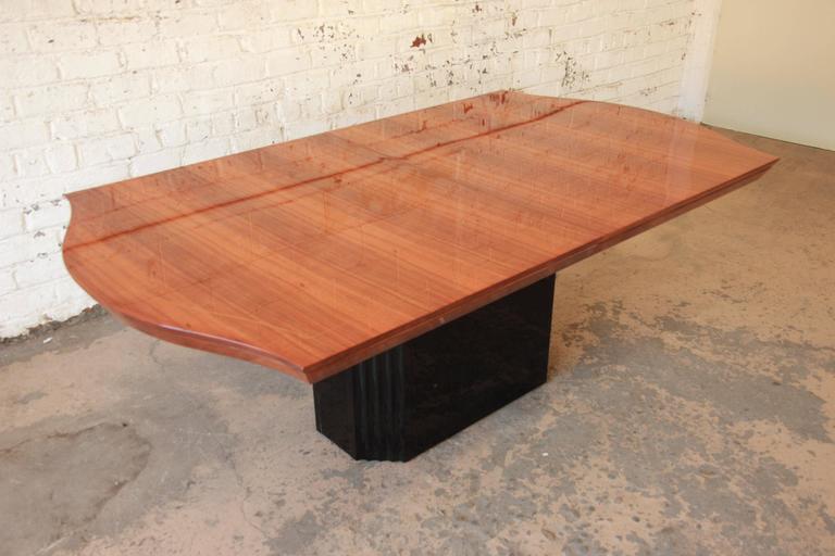 Henredon Elan Collection Koa Wood And Black Lacquer Pedestal Dining North American Henredon Elan Collection Koa Wood And Black Lacquer Pedestal Dining Table For