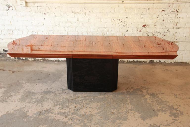 Henredon Elan Collection Koa Wood and Black Lacquer Pedestal Dining