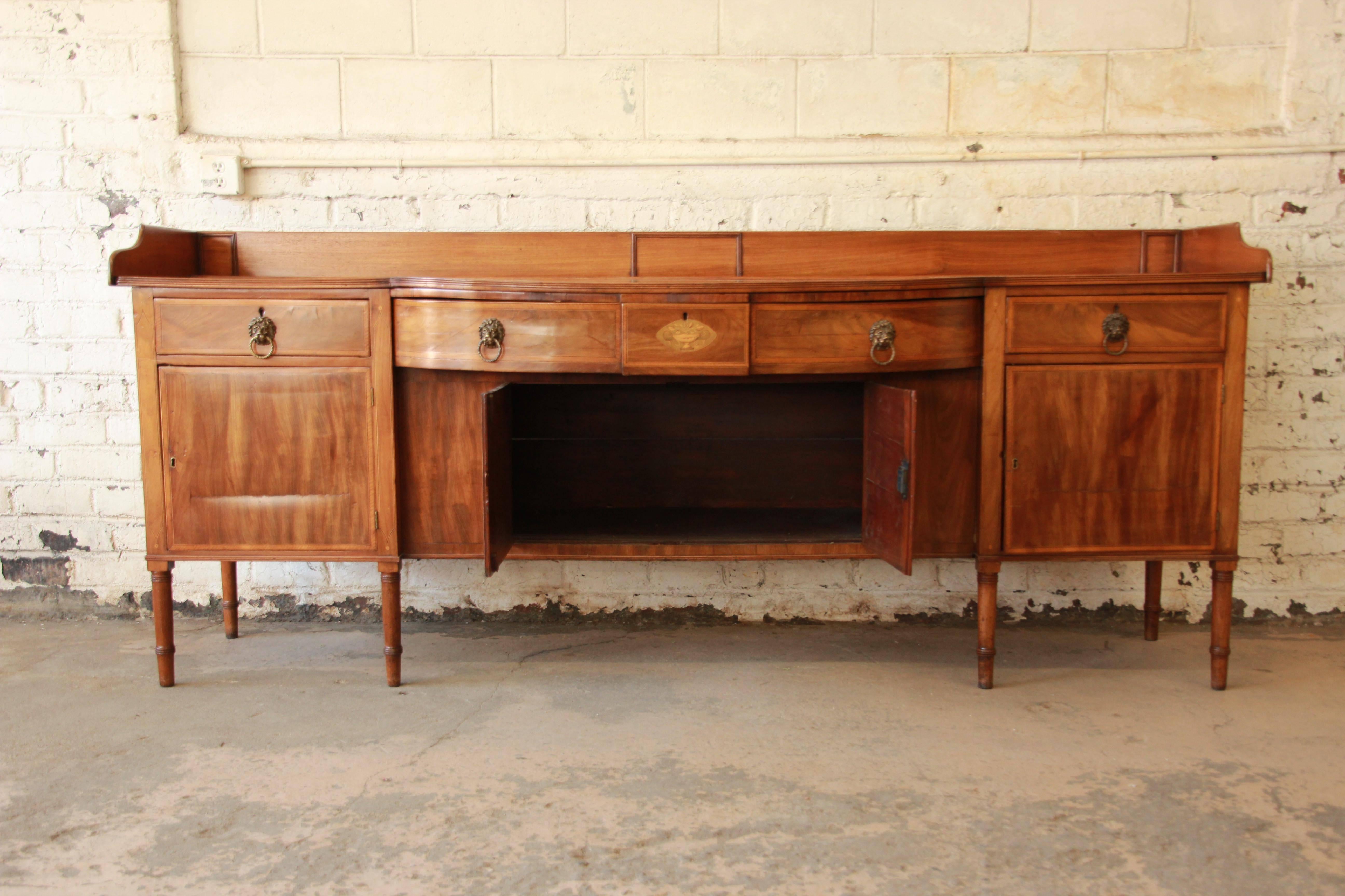 Monumental Antique English Inlaid Mahogany Sideboard, circa 1820 In Good Condition In South Bend, IN