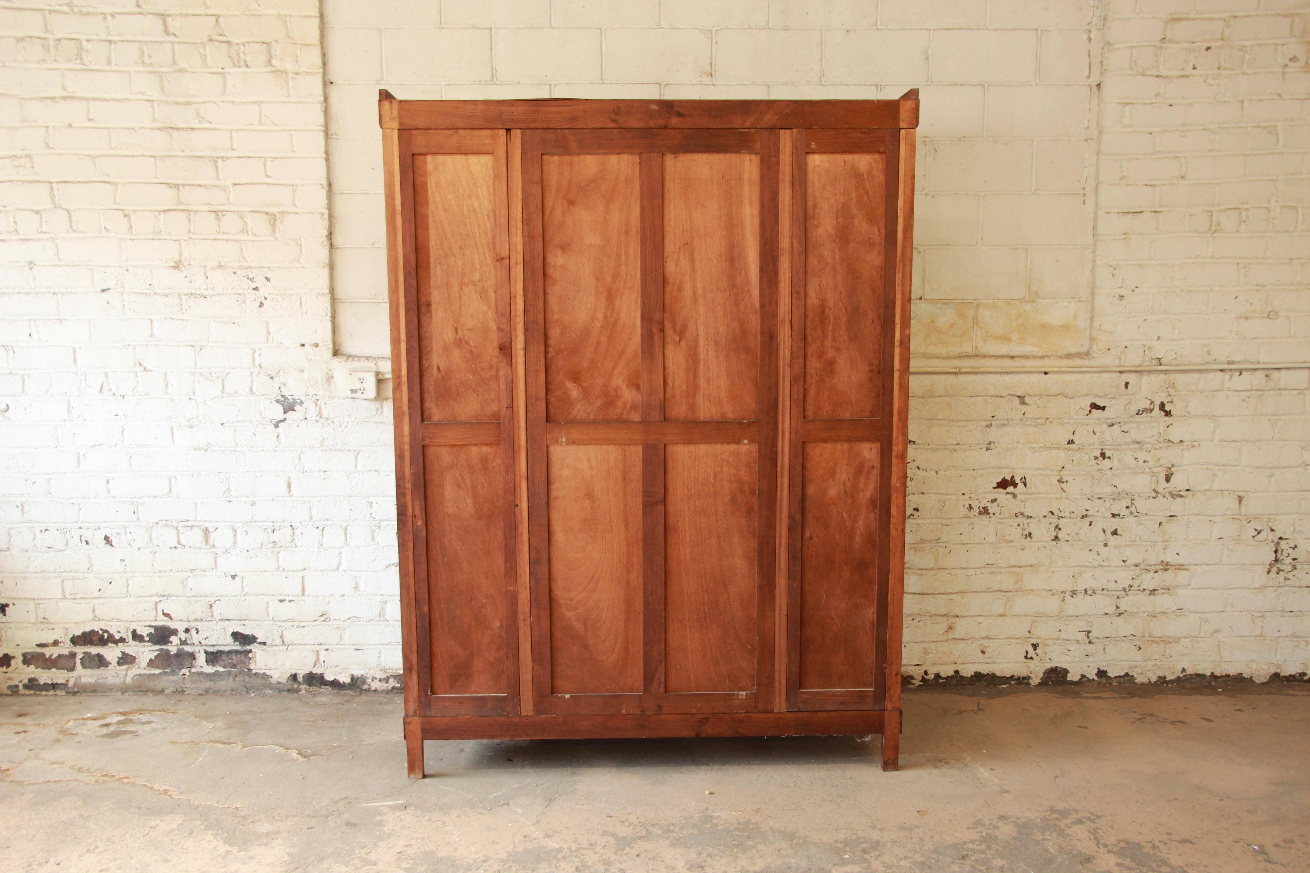 Vintage French Art Deco Burl Wood Mirrored Front Knockdown Wardrobe 2