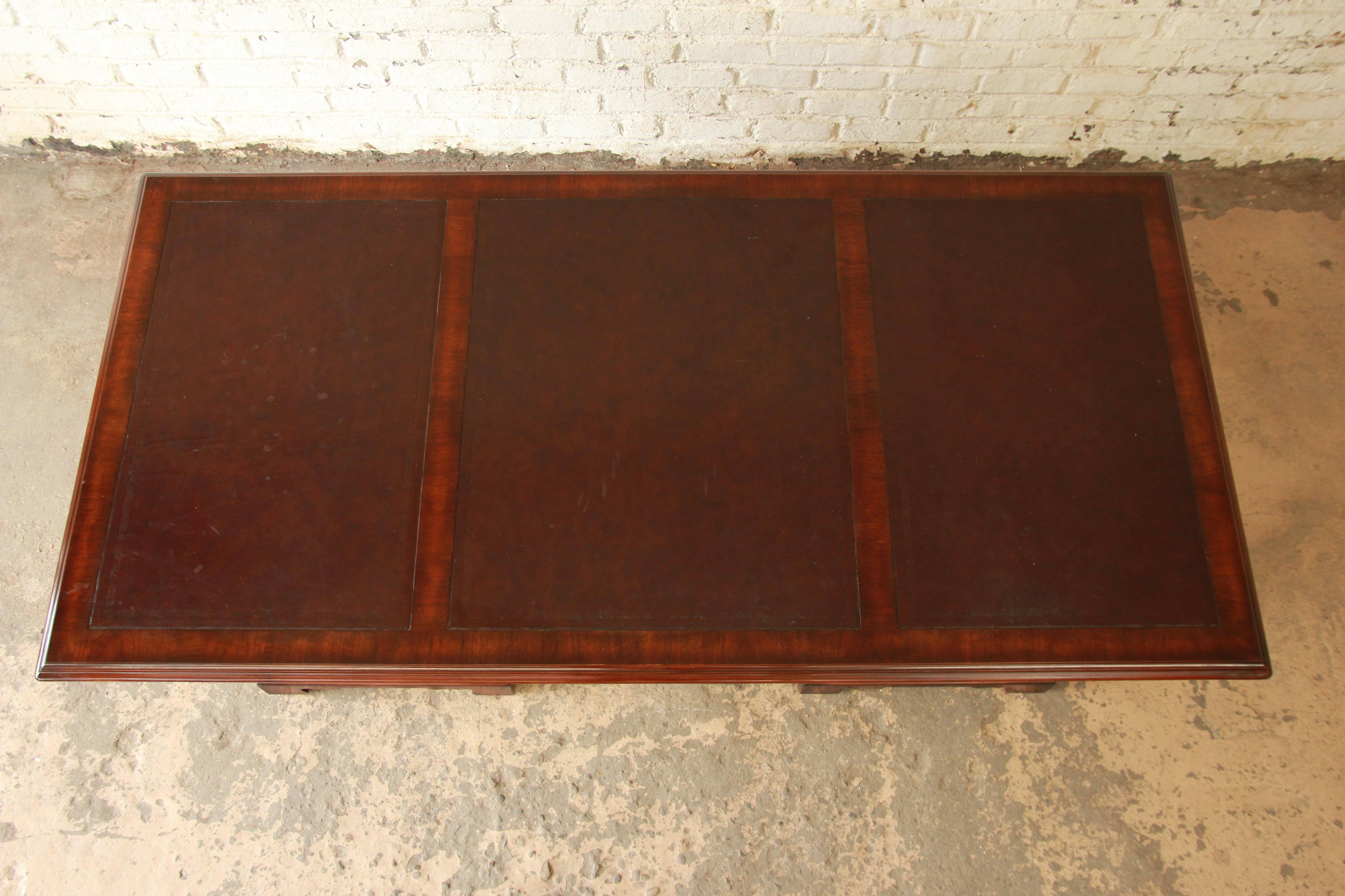 John Widdicomb Burled Mahogany Leather Top Executive Desk In Excellent Condition In South Bend, IN