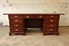 John Widdicomb Burled Mahogany Leather Top Executive Desk
