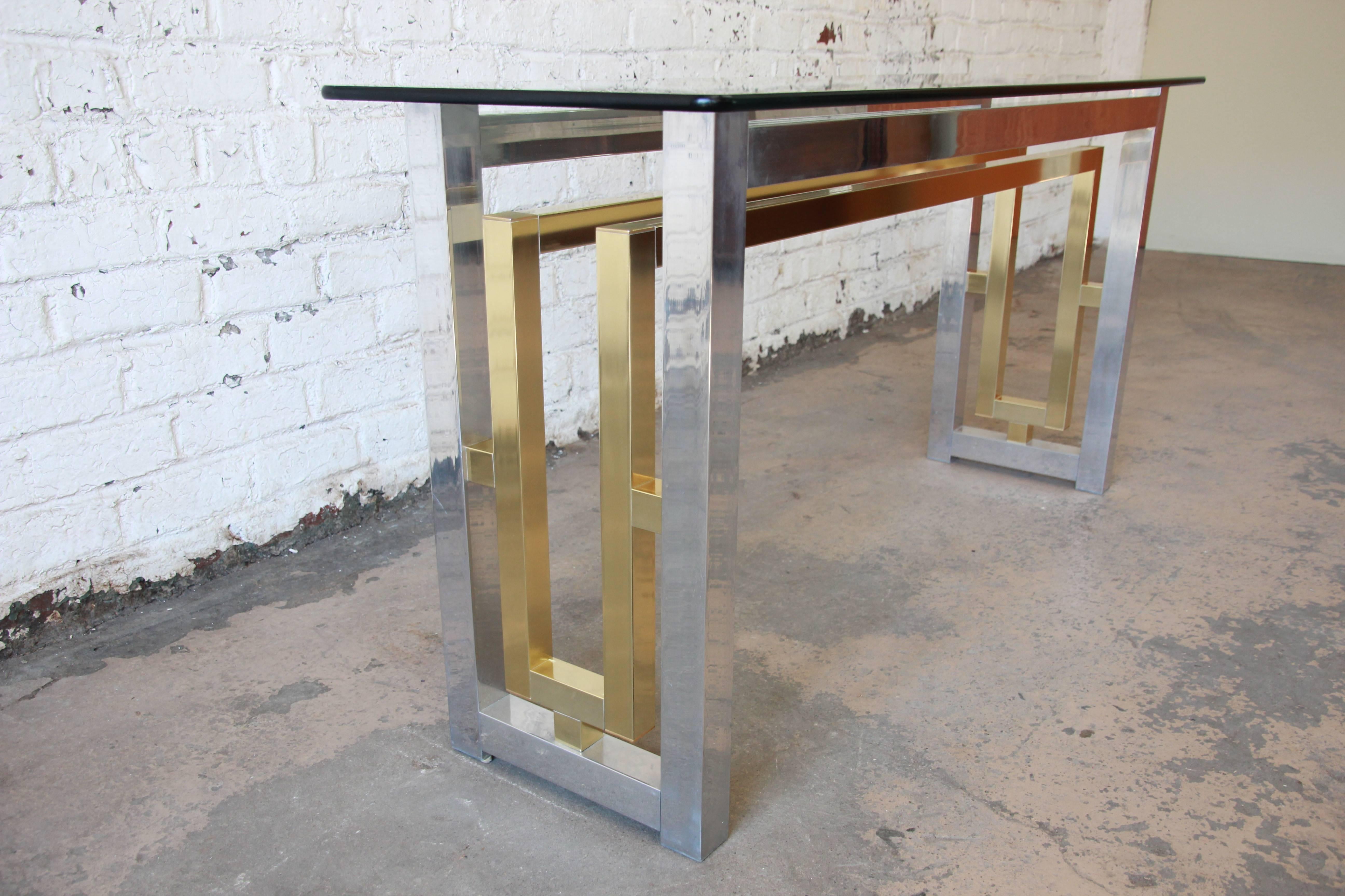 Mid-Century Modern Chrome and Brass Console Table in the Style of Romeo Rega