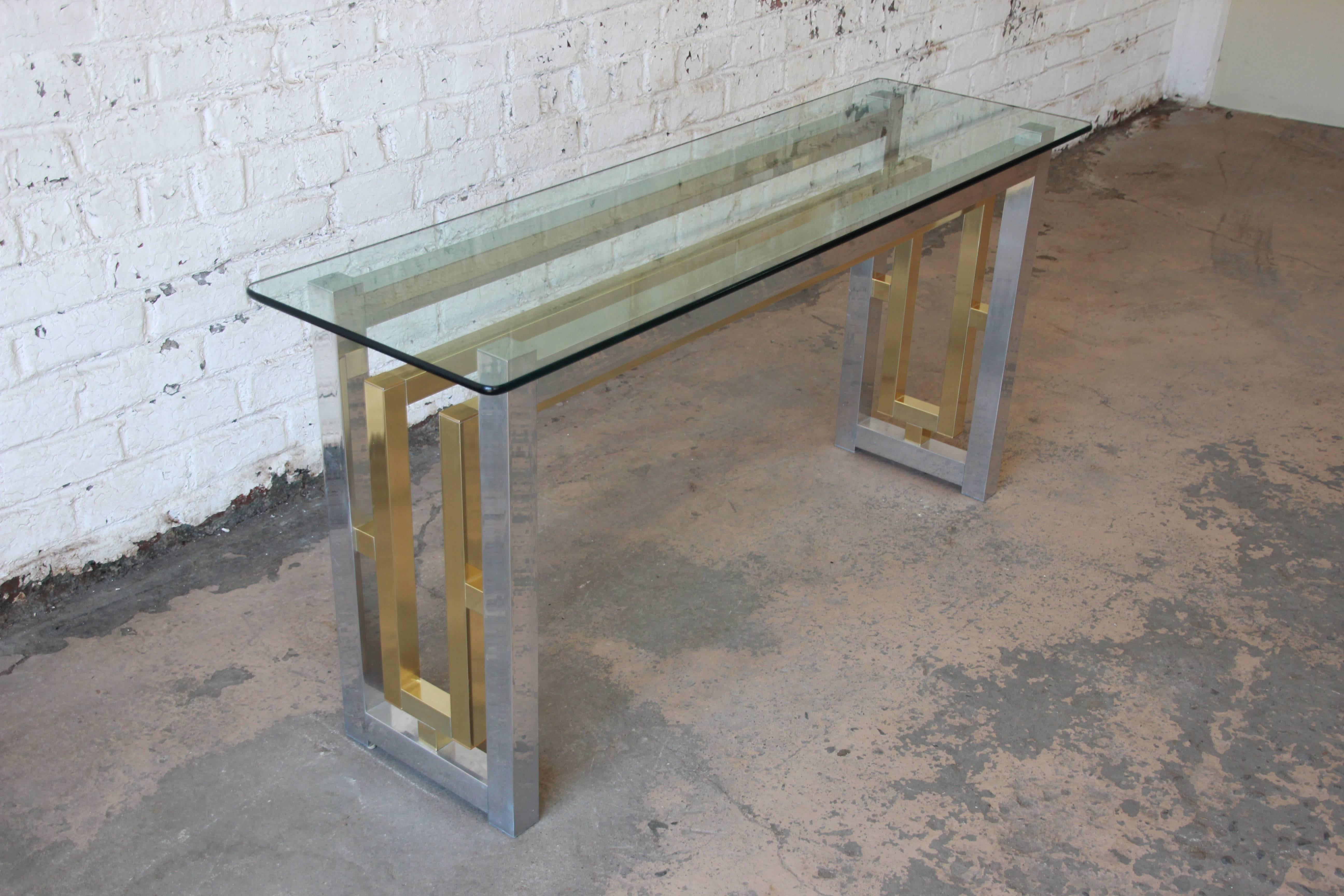 20th Century Chrome and Brass Console Table in the Style of Romeo Rega